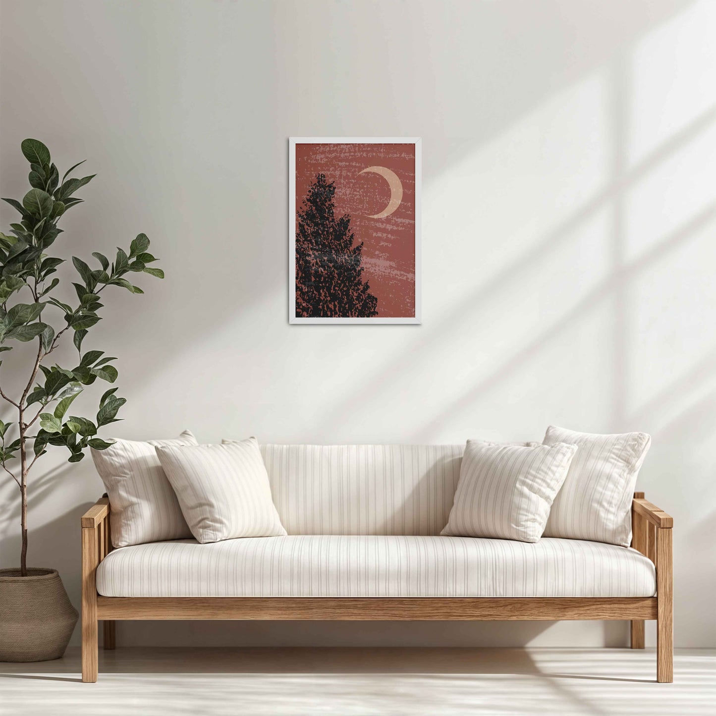 Living Room Cabinet Table Preview of Sacred Moon & Tree – Boho-Inspired Wall Decor in White Color Frame