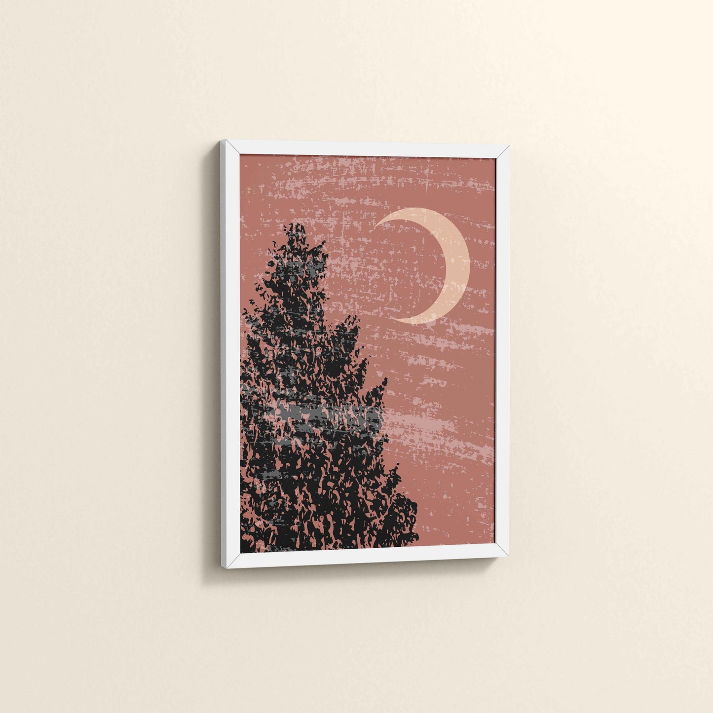 Side View of Sacred Moon & Tree – Boho-Inspired Wall Decor in White Color Frame