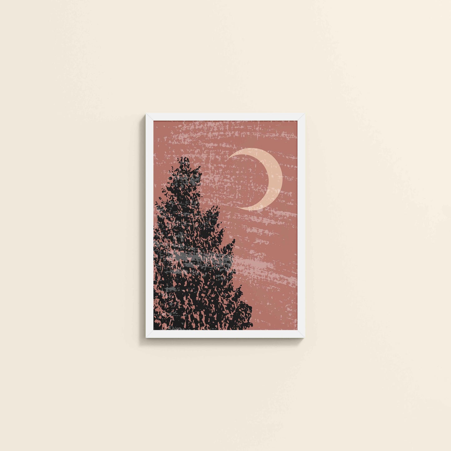 Wall View of Sacred Moon & Tree – Boho-Inspired Wall Decor in White Color Frame