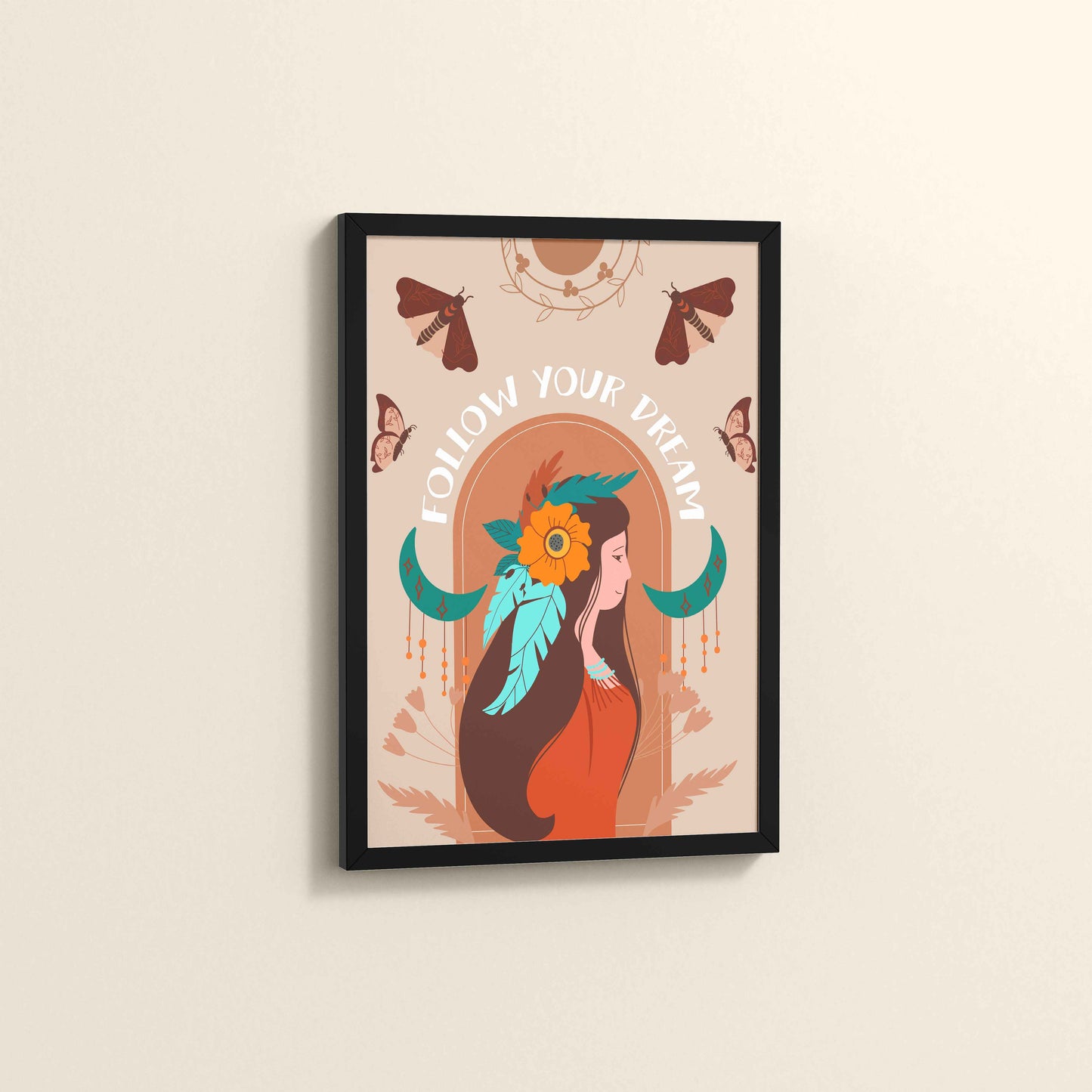 Side View of Follow Your Dream – Boho Spirit Wall Art in Black Color Frame