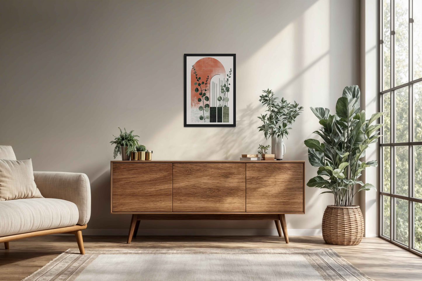 Living Room Cabinet Preview of Modern Nature – Abstract Botanical Arch Wall Art in Black Color Frame