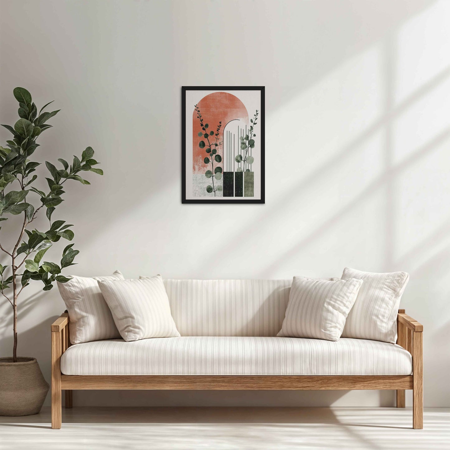 Living Room Cabinet Table Preview of Modern Nature – Abstract Botanical Arch Wall Art in Black Color Frame