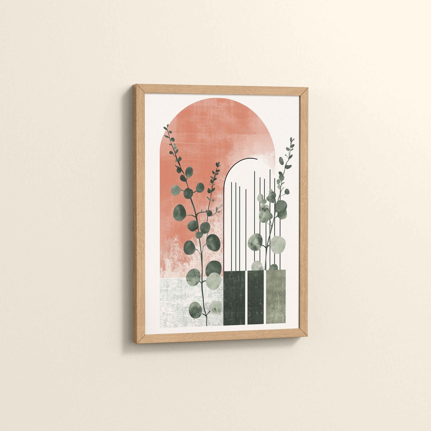 Side View of Modern Nature – Abstract Botanical Arch Wall Art in Natrual Color Frame