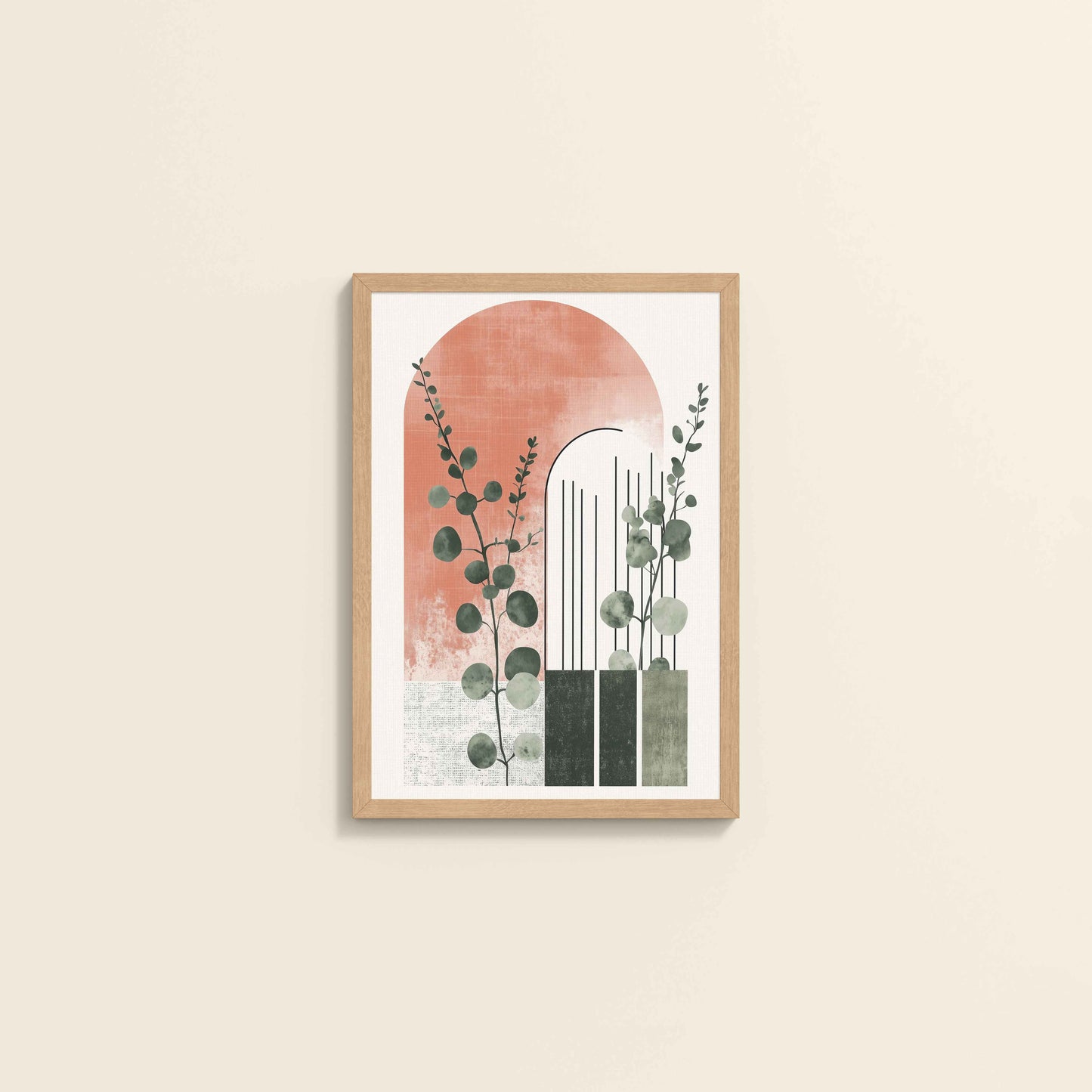 Wall View of Modern Nature – Abstract Botanical Arch Wall Art in Natrual Color Frame