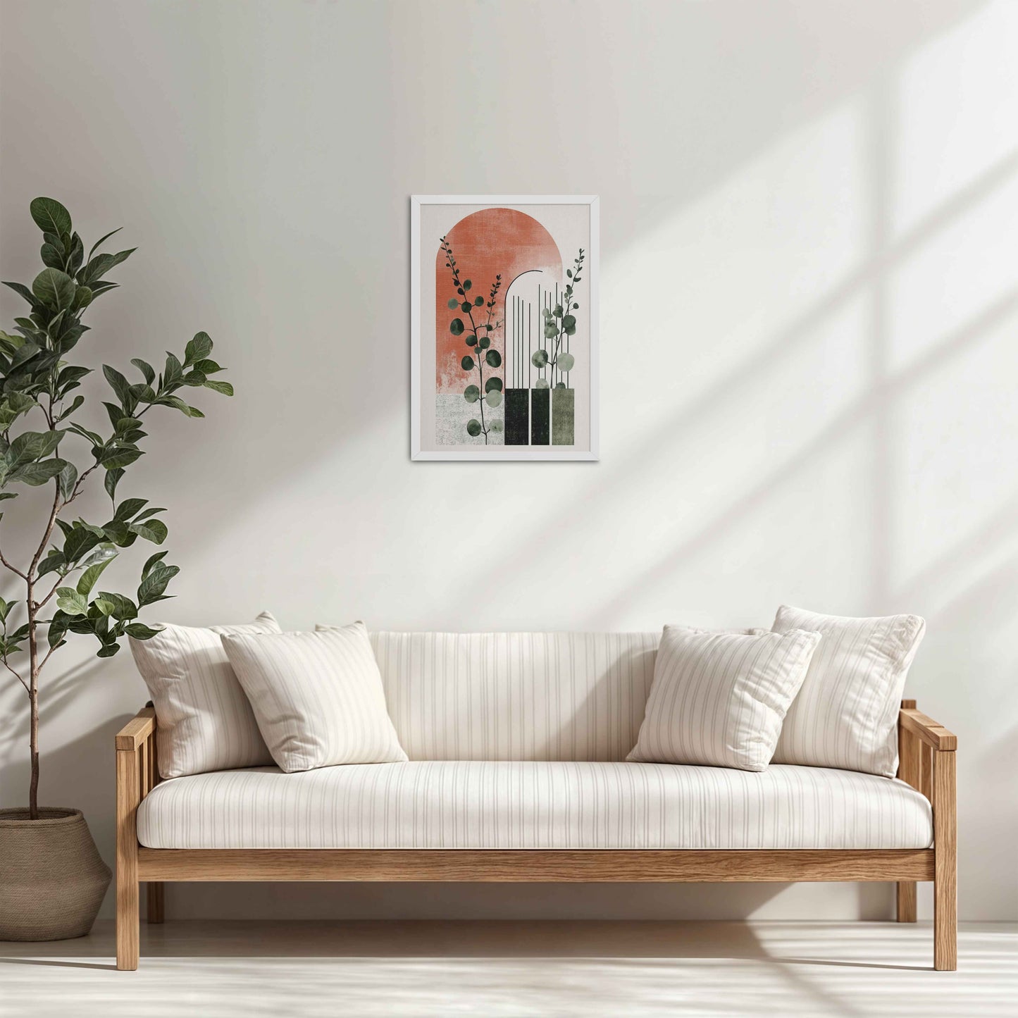 Living Room Cabinet Table Preview of Modern Nature – Abstract Botanical Arch Wall Art in White Color Frame