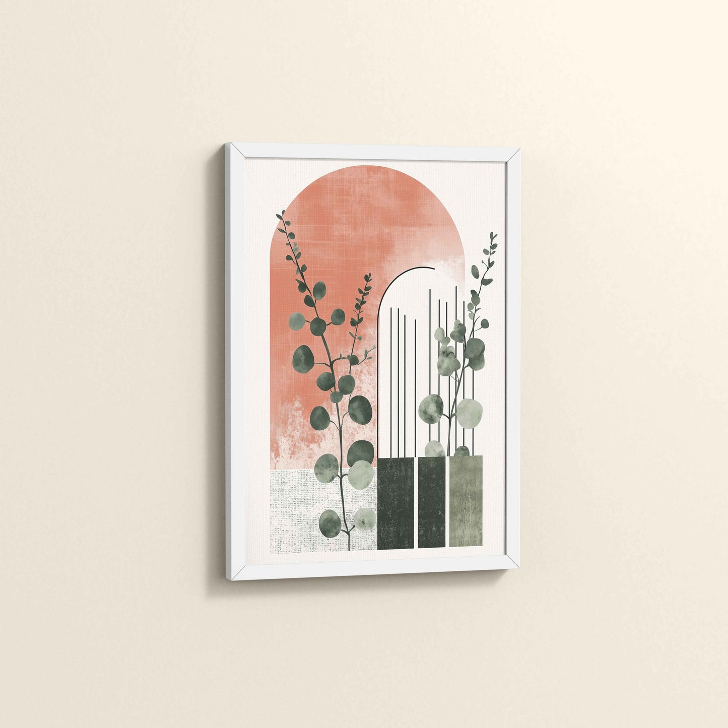 Side View of Modern Nature – Abstract Botanical Arch Wall Art in White Color Frame