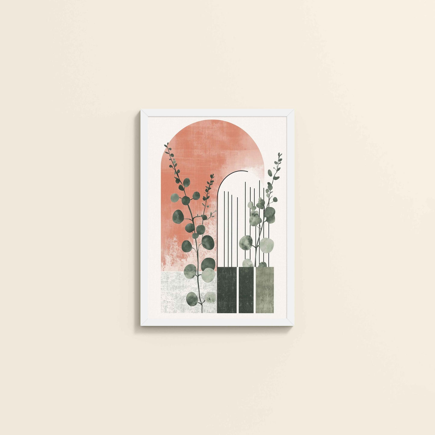 Wall View of Modern Nature – Abstract Botanical Arch Wall Art in White Color Frame