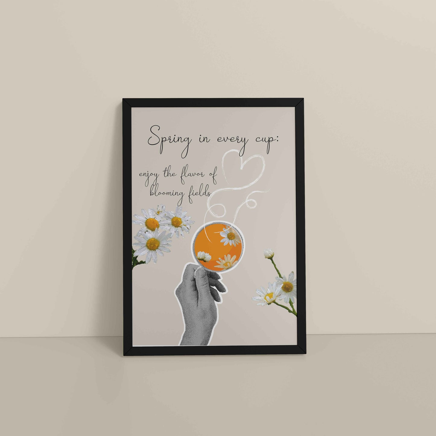 Floor View of Spring in Every Cup – Floral Wall Art Photo Frame in Black Color Frame