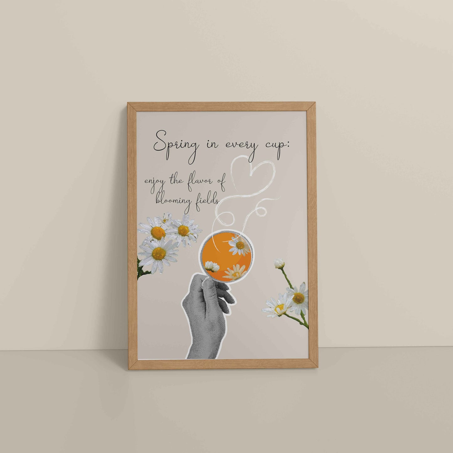 Floor View of Spring in Every Cup – Floral Wall Art Photo Frame in Natrual Color Frame