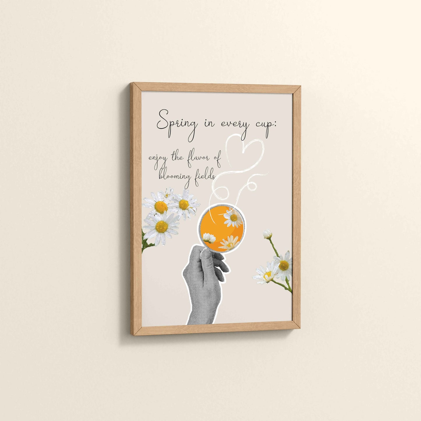 Side View of Spring in Every Cup – Floral Wall Art Photo Frame in Natrual Color Frame