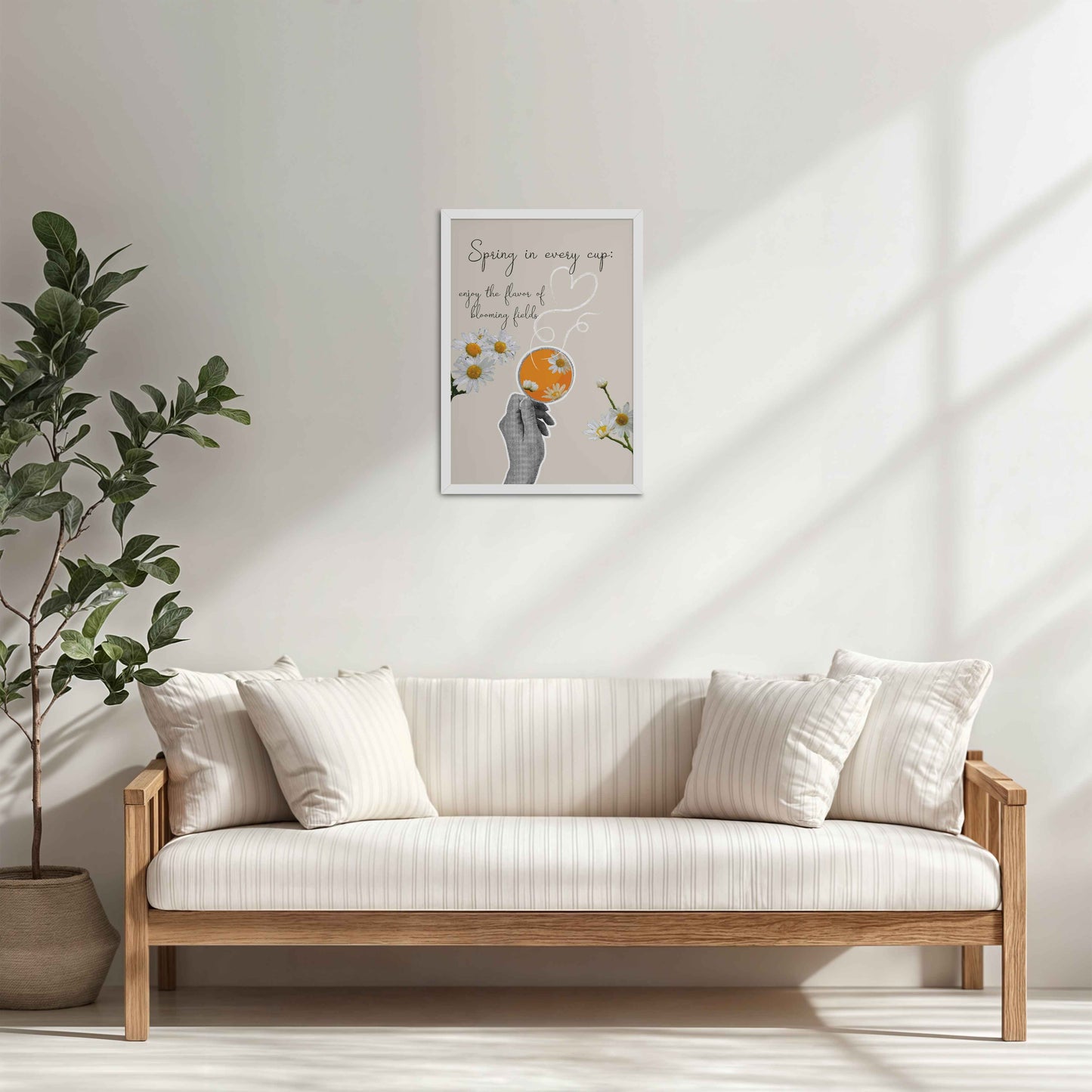 Living Room Cabinet Table Preview of Spring in Every Cup – Floral Wall Art Photo Frame in White Color Frame