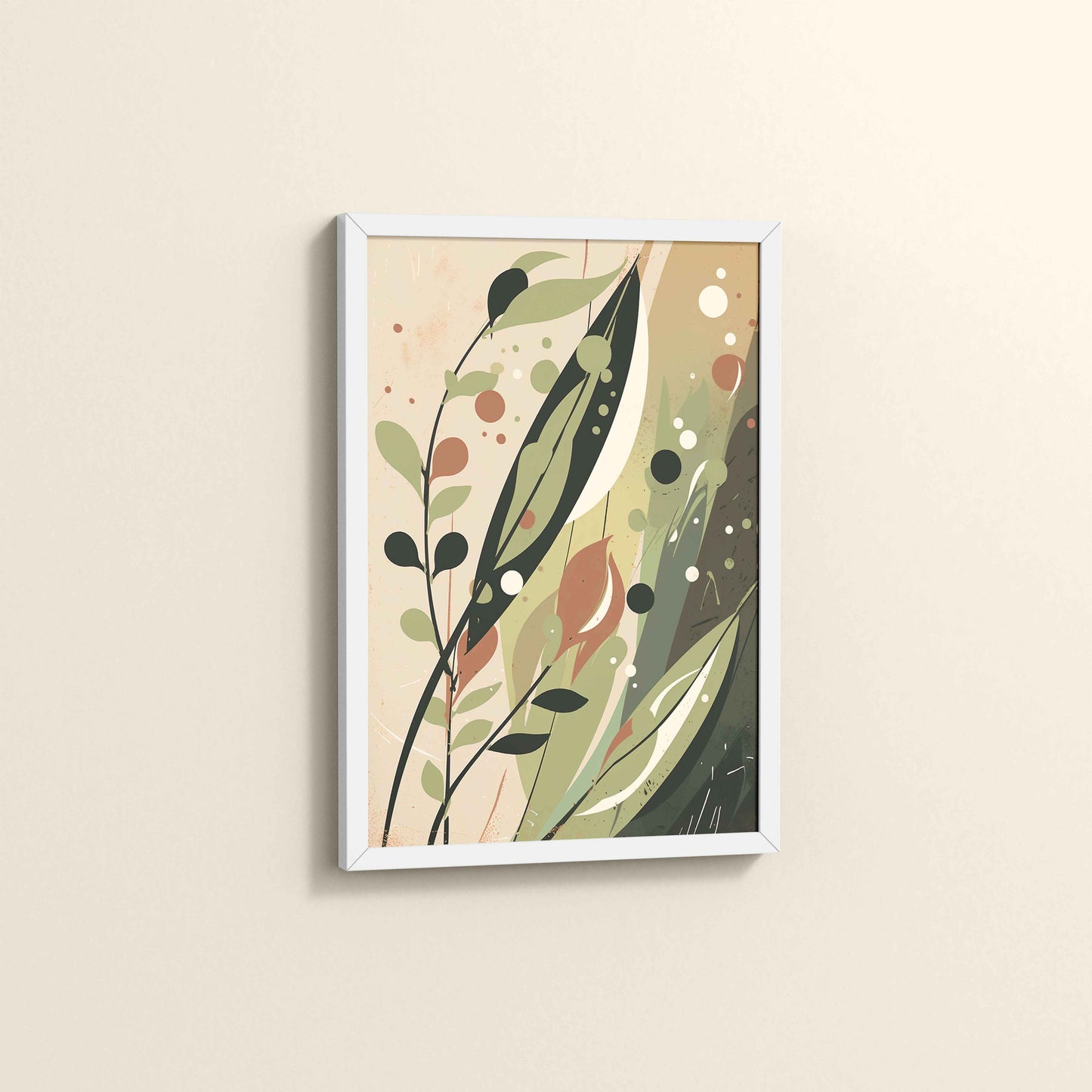 Side View of Earthy Toned Leaves – Nature & Geometry Wall Art Framed in White Color Frame