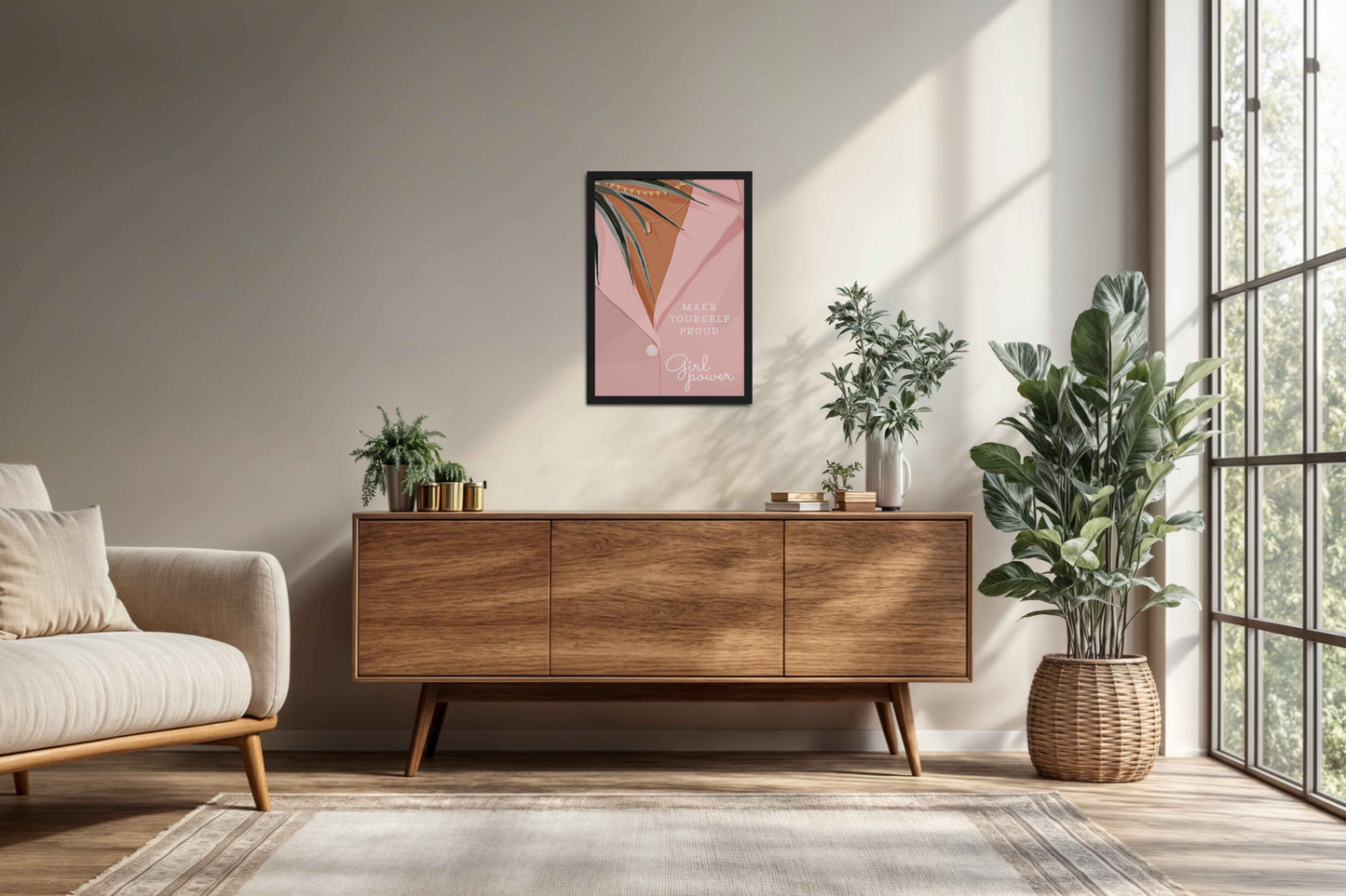 Living Room Cabinet Preview of Make Yourself Proud – Girl Power Boho Art Frame in Black Color Frame