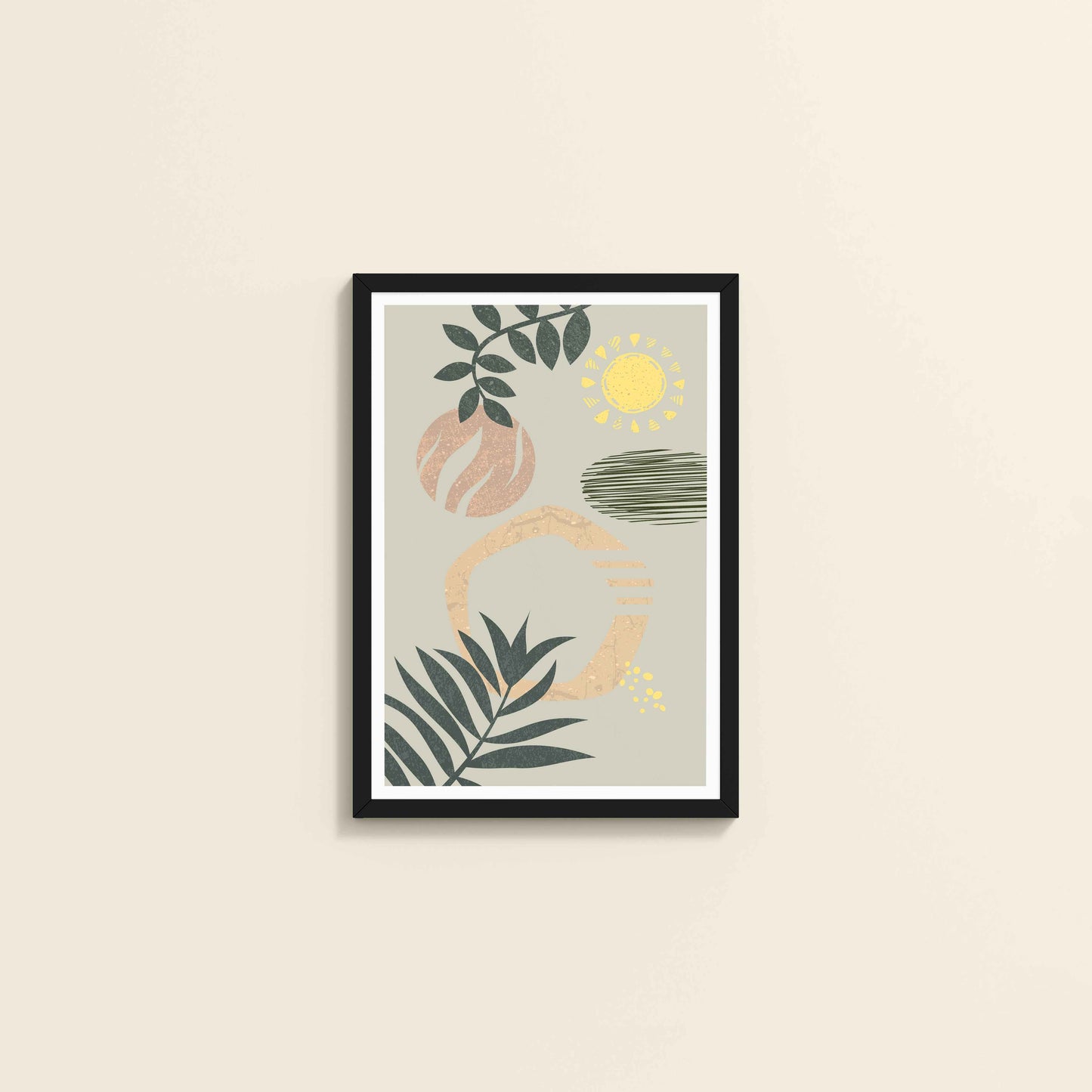 Wall View of Modern Boho Abstract Wall Art – Framed Painting in Black Color Frame