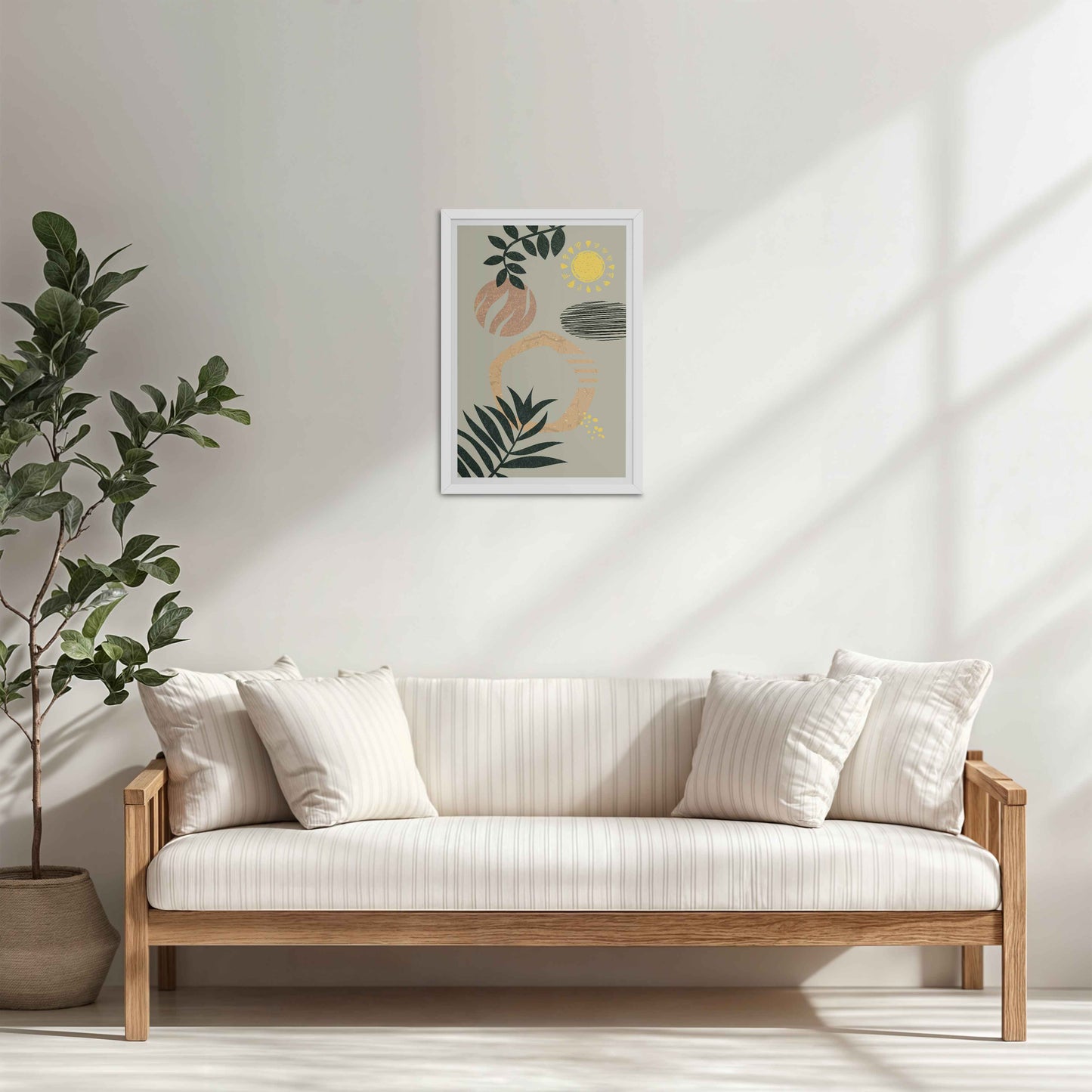 Living Room Cabinet Table Preview of Modern Boho Abstract Wall Art – Framed Painting in White Color Frame