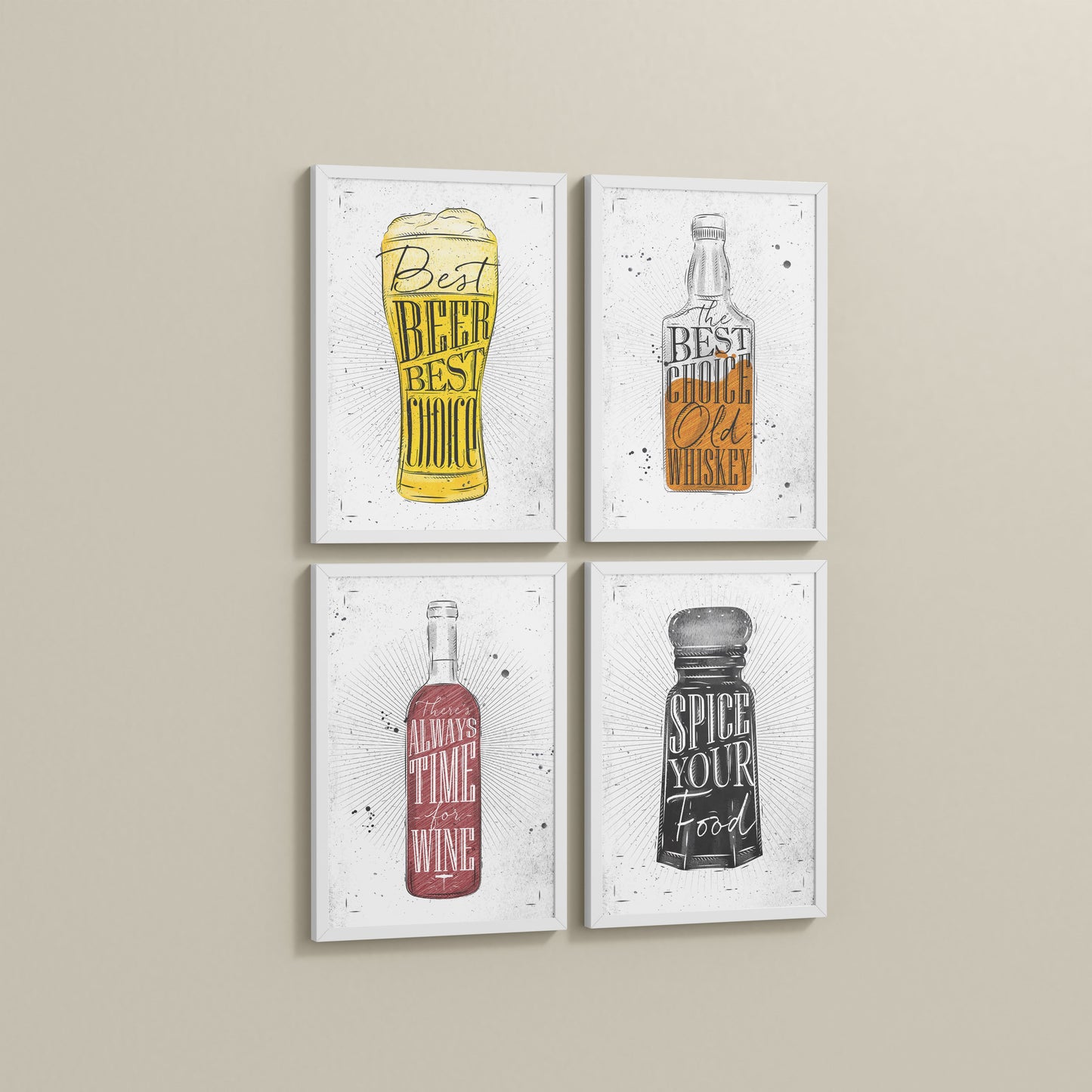 Side View of Drink Up – Modern Rustic Bar Art Set of 4 Prints in White Color Frame