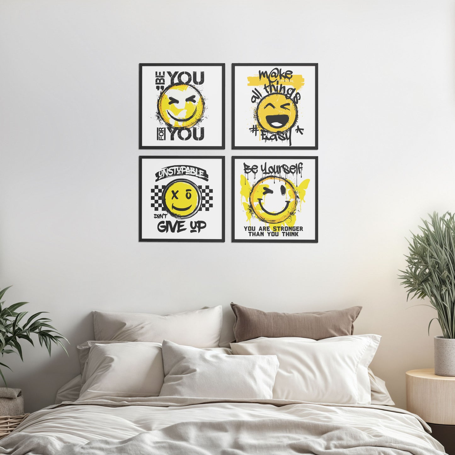 Bed Room Preview of Self-Empowerment Motivational Quote Set of 4 Frames in Black Color Frame