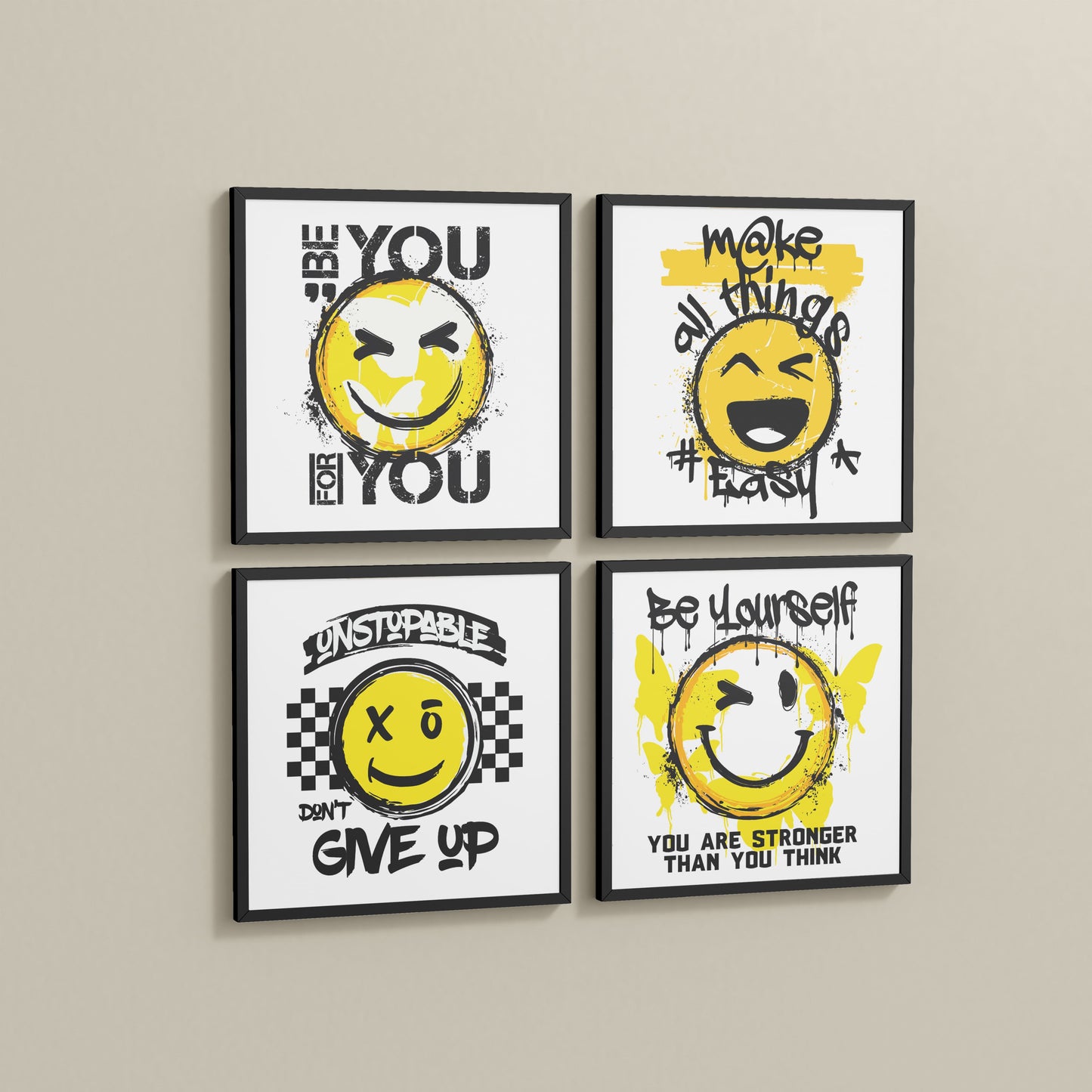 Side View of Self-Empowerment Motivational Quote Set of 4 Frames in Black Color Frame