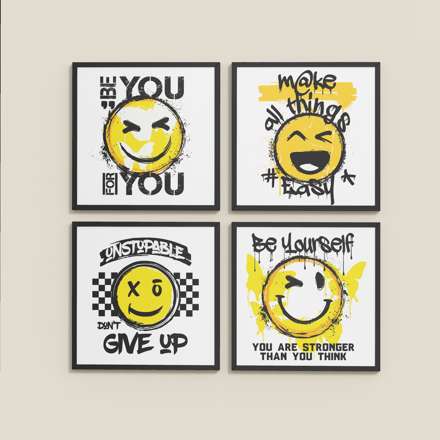 Wall View of Self-Empowerment Motivational Quote Set of 4 Frames in Black Color Frame