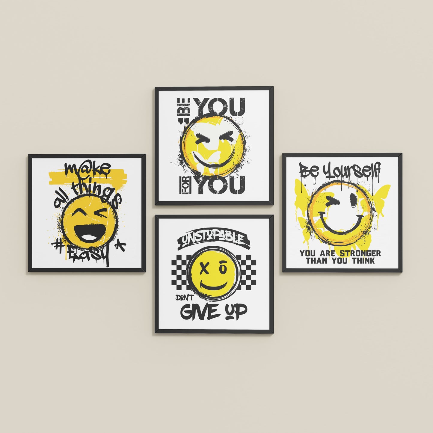 Inclined Floor View of Self-Empowerment Motivational Quote Set of 4 Frames in Black Color Frame