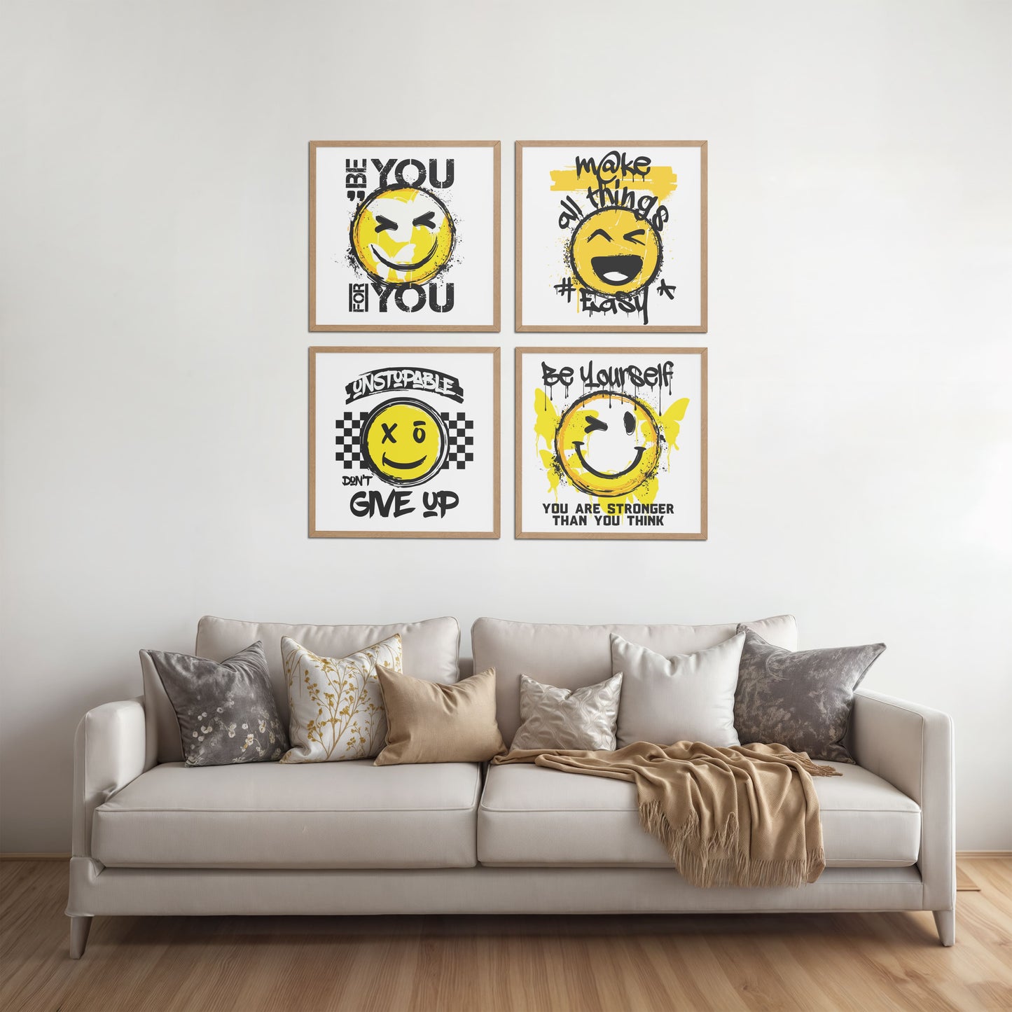 Living Room Sofa Preview of Self-Empowerment Motivational Quote Set of 4 Frames in Natrual Color Frame