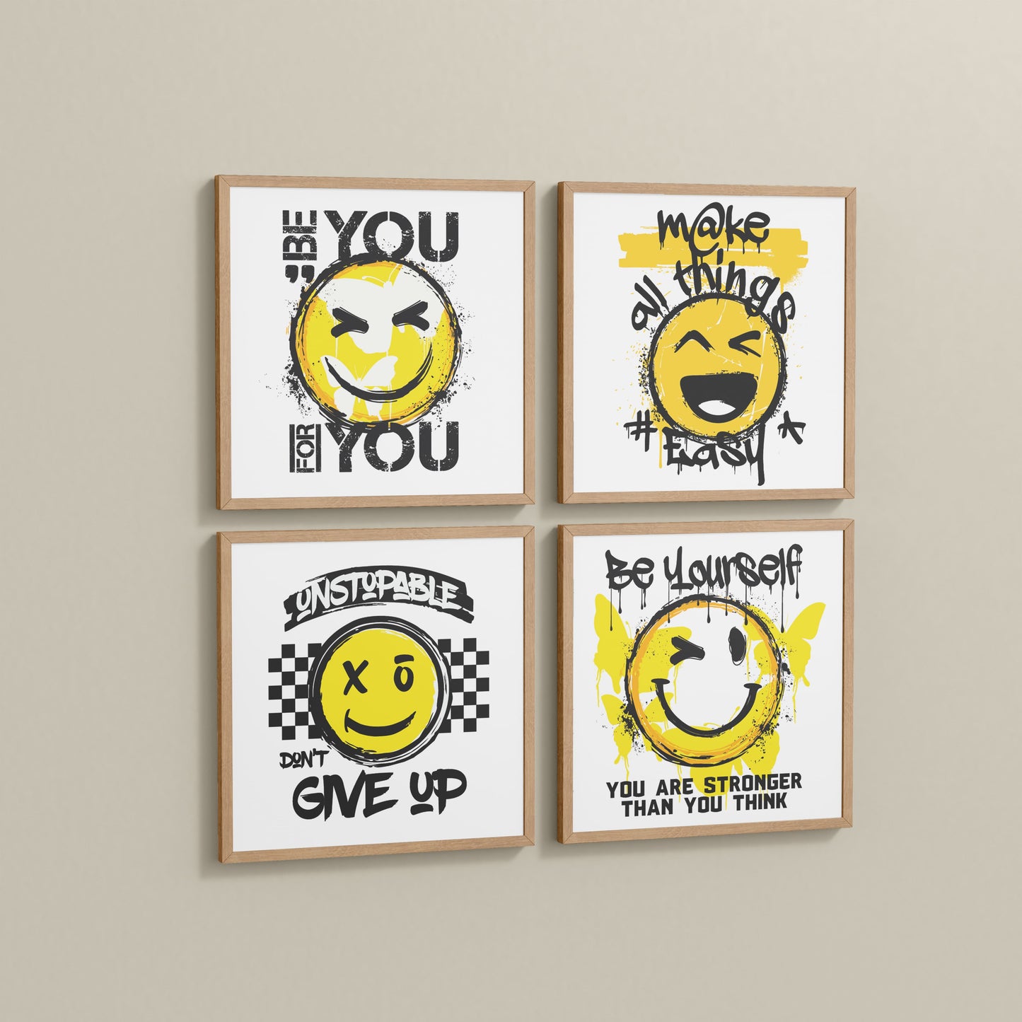 Side View of Self-Empowerment Motivational Quote Set of 4 Frames in Natrual Color Frame
