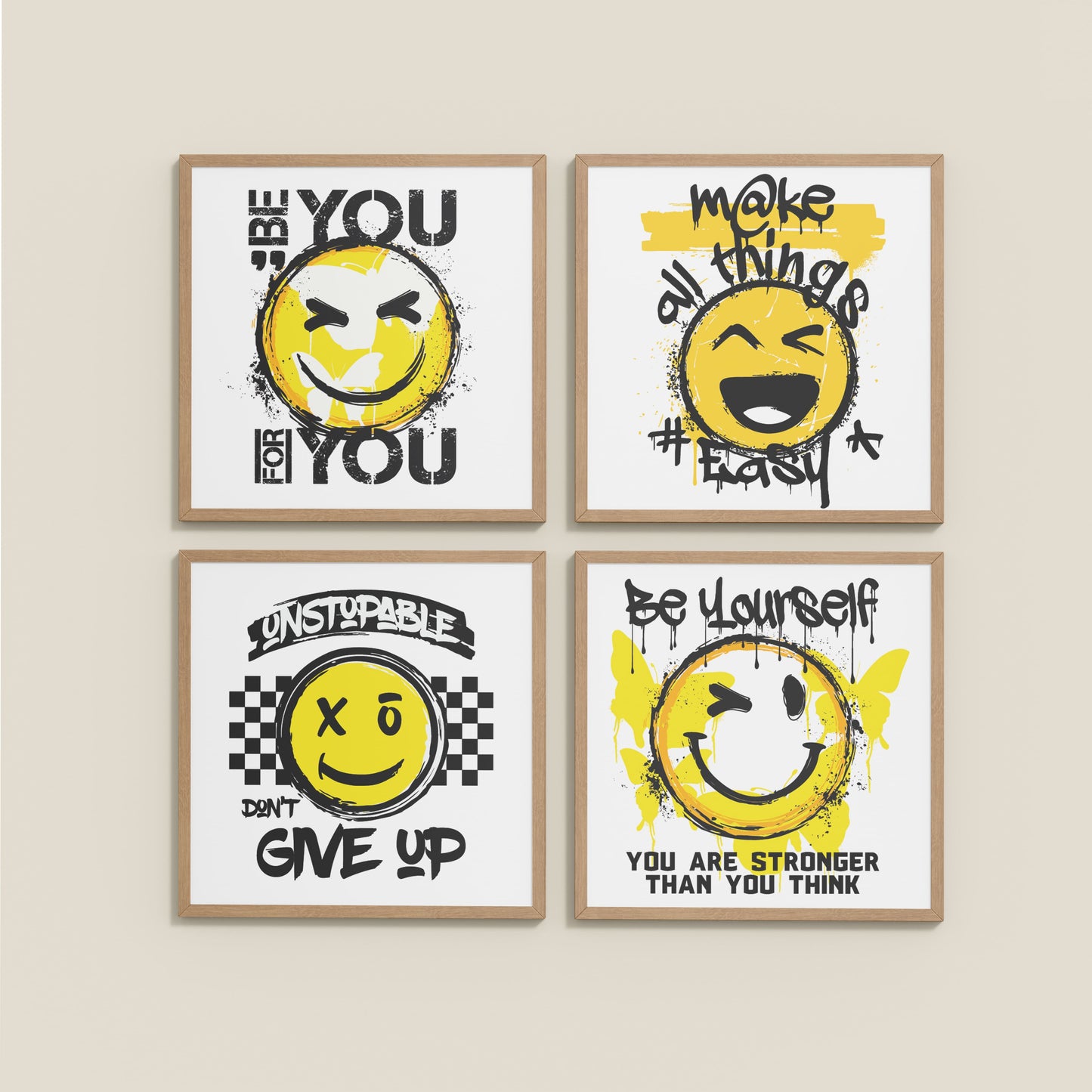Wall View of Self-Empowerment Motivational Quote Set of 4 Frames in Natrual Color Frame