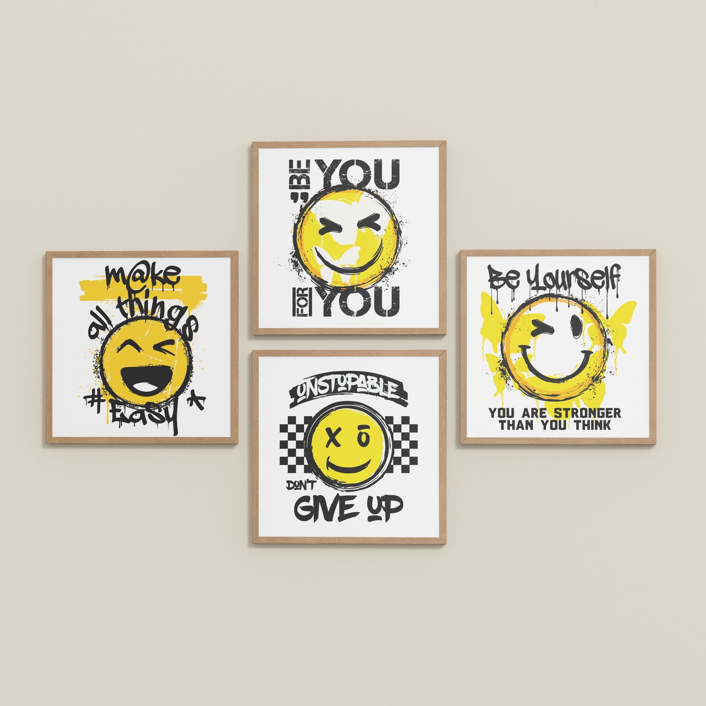 Inclined Floor View of Self-Empowerment Motivational Quote Set of 4 Frames in Natrual Color Frame
