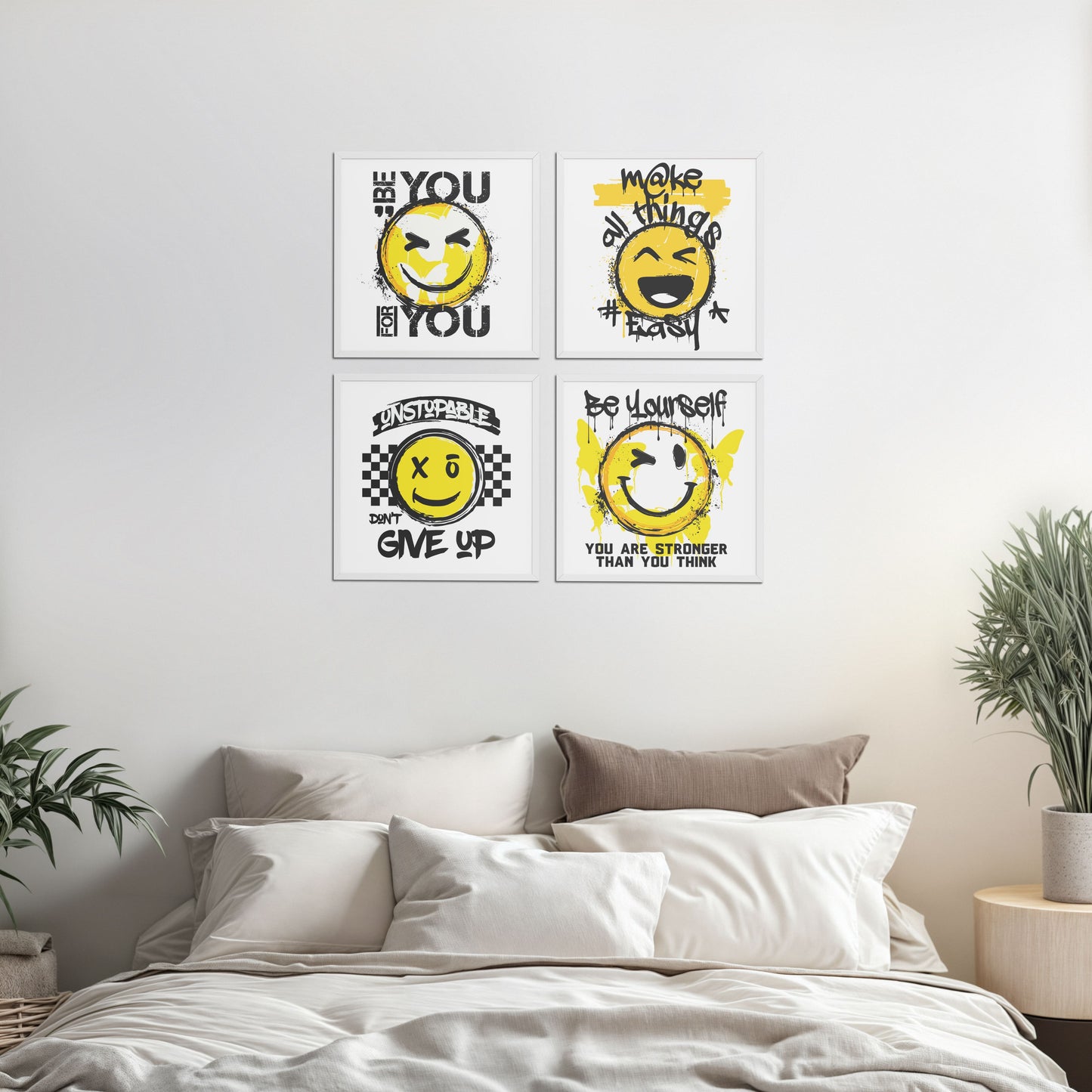Bed Room Preview of Self-Empowerment Motivational Quote Set of 4 Frames in White Color Frame
