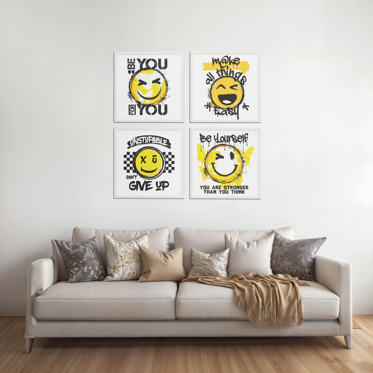 Living Room Sofa Preview of Self-Empowerment Motivational Quote Set of 4 Frames in White Color Frame
