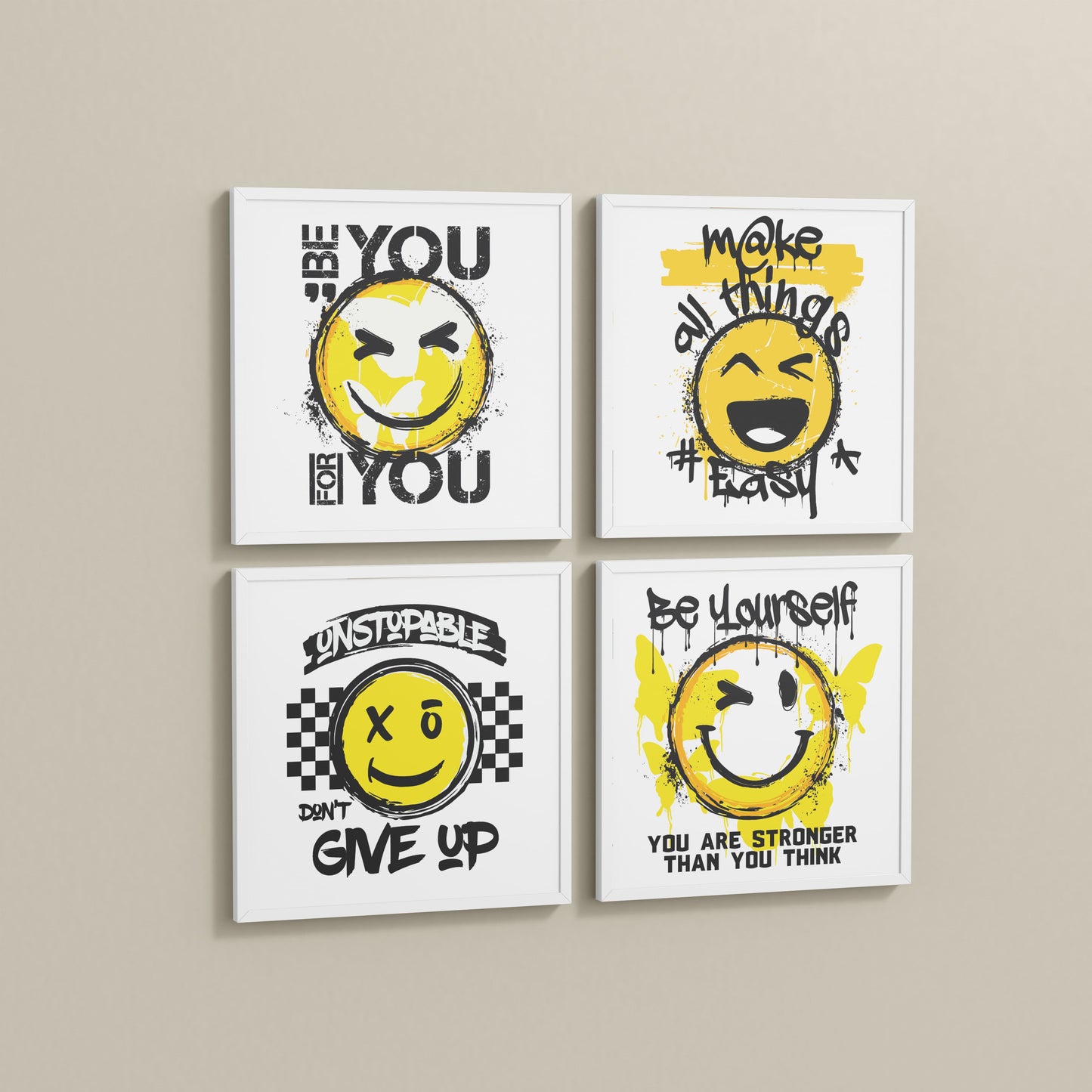 Side View of Self-Empowerment Motivational Quote Set of 4 Frames in White Color Frame