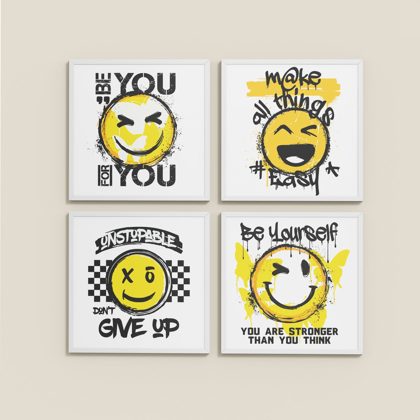 Wall View of Self-Empowerment Motivational Quote Set of 4 Frames in White Color Frame