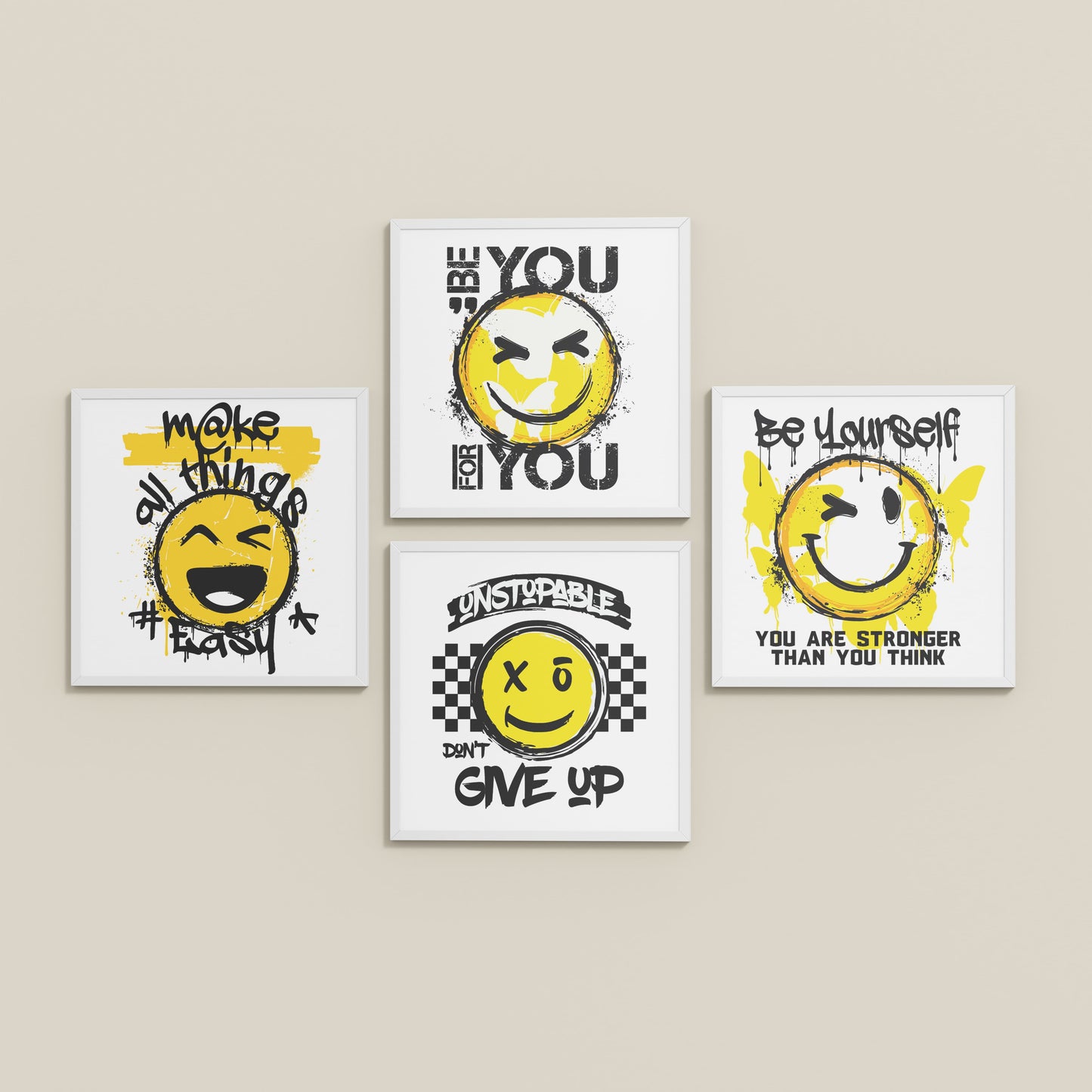 Inclined Floor View of Self-Empowerment Motivational Quote Set of 4 Frames in White Color Frame