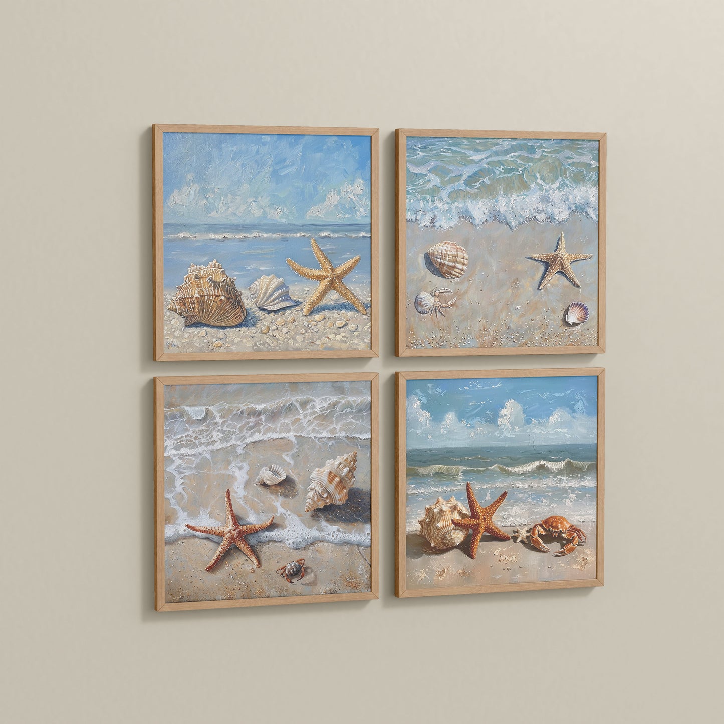 Side View of Beach Bliss – Seascape Wall Art Set of 4 Frames in Natrual Color Frame