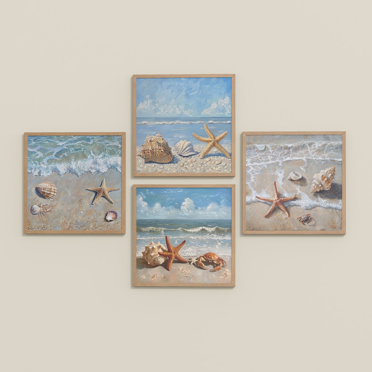 Inclined Floor View of Beach Bliss – Seascape Wall Art Set of 4 Frames in Natrual Color Frame