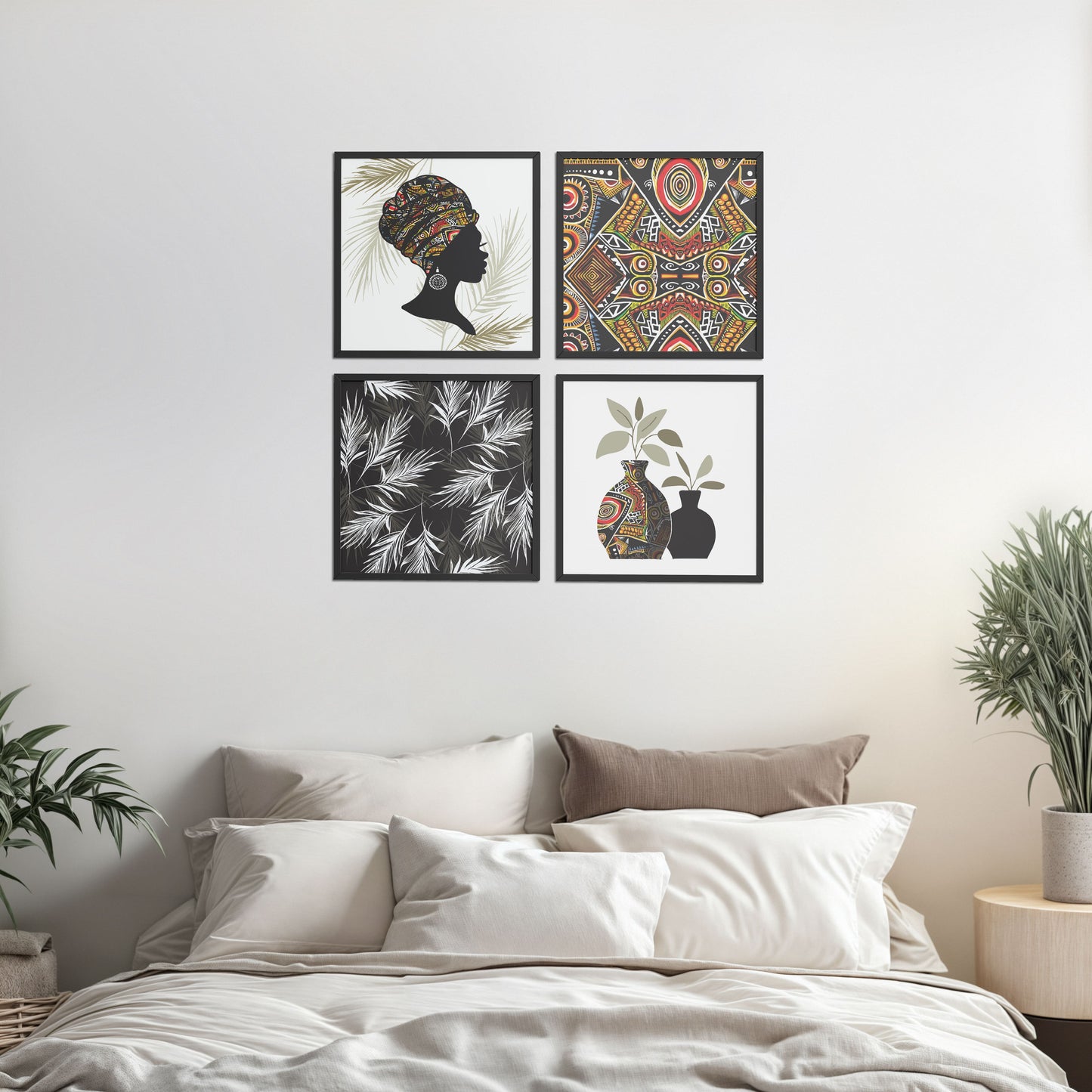 Bed Room Preview of Ethnic Bohemian Wall Art Frames Set of 4 in Black Color Frame