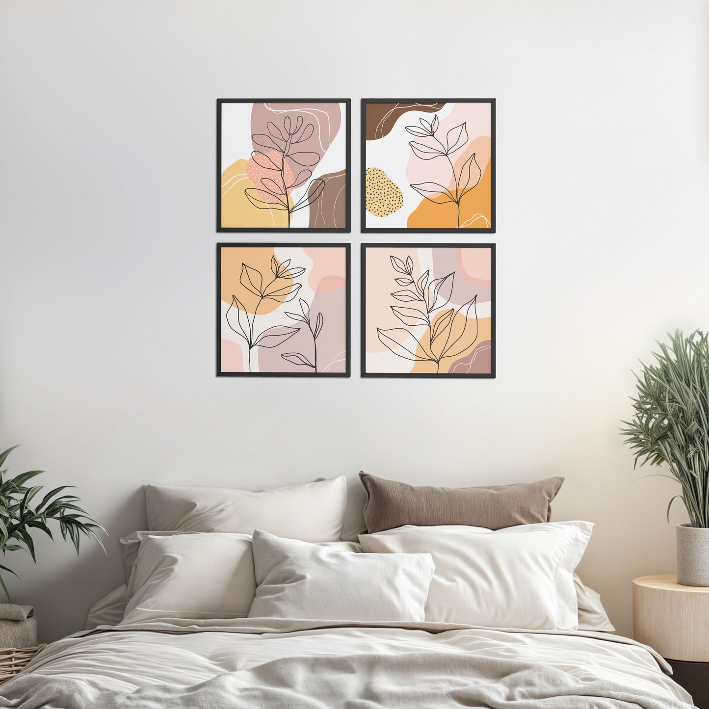 Bed Room Preview of Ethnic Bohemian Wall Art Frames Set of 4 in Black Color Frame