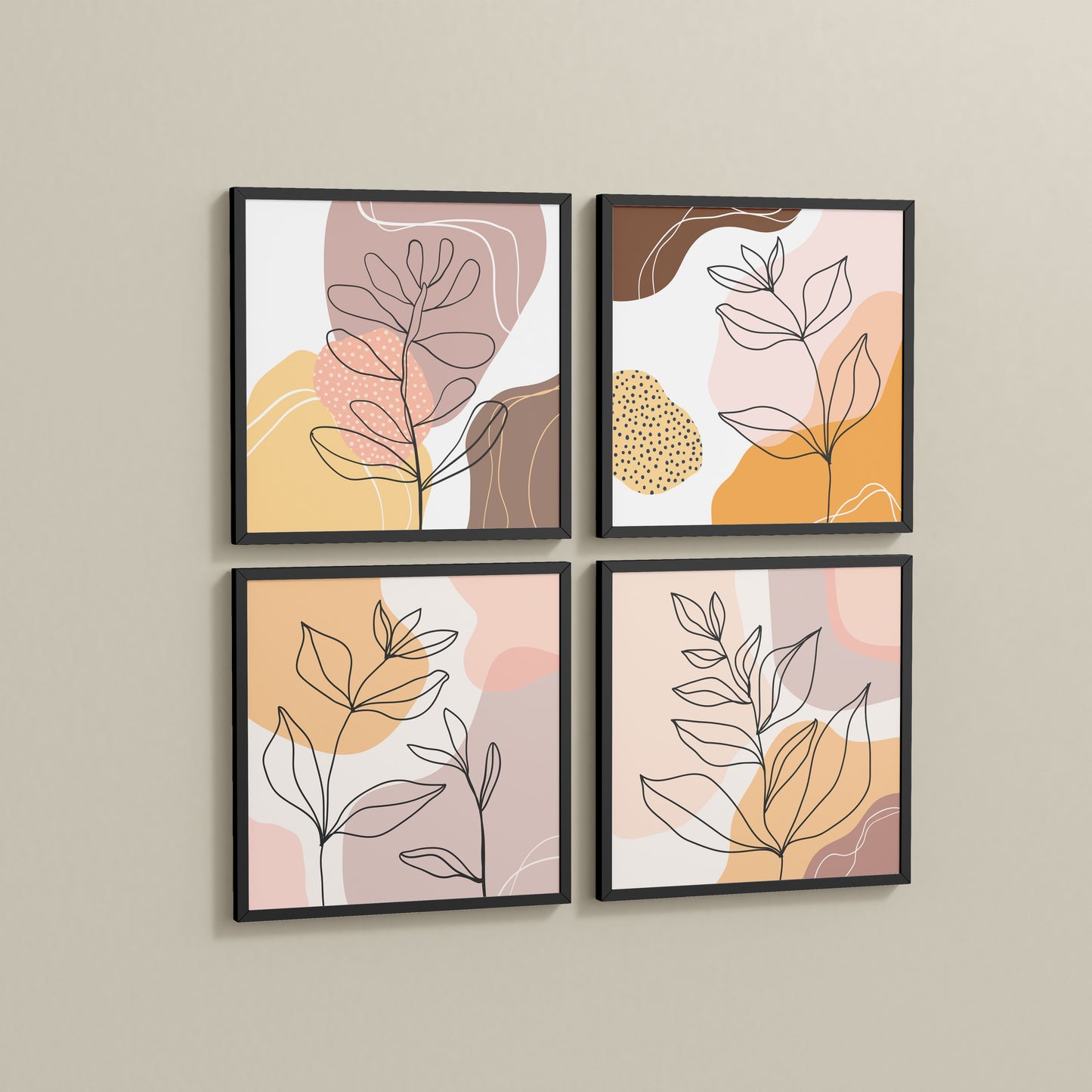 Side View of Ethnic Bohemian Wall Art Frames Set of 4 in Black Color Frame