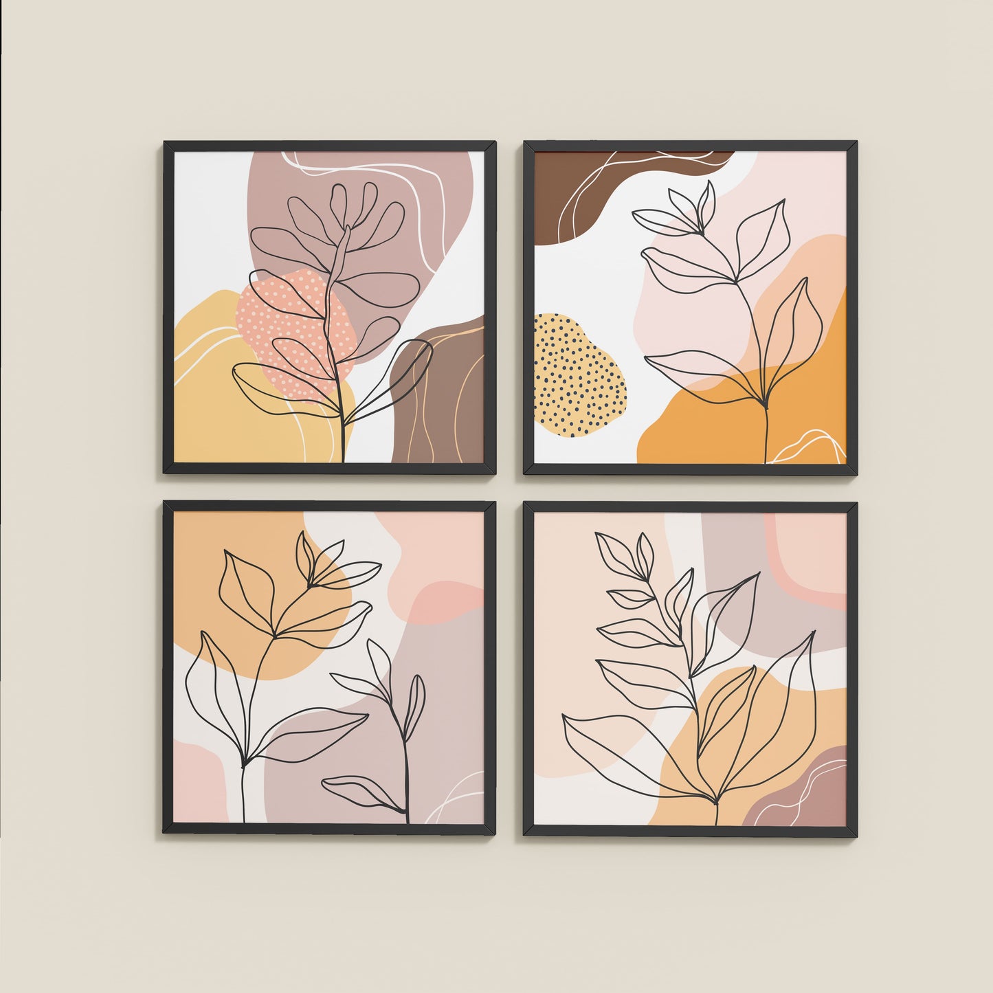 Wall View of Ethnic Bohemian Wall Art Frames Set of 4 in Black Color Frame