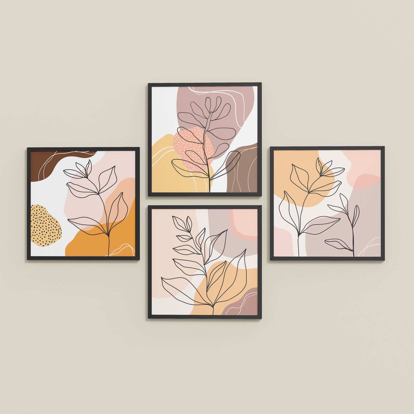 Inclined Floor View of Ethnic Bohemian Wall Art Frames Set of 4 in Black Color Frame