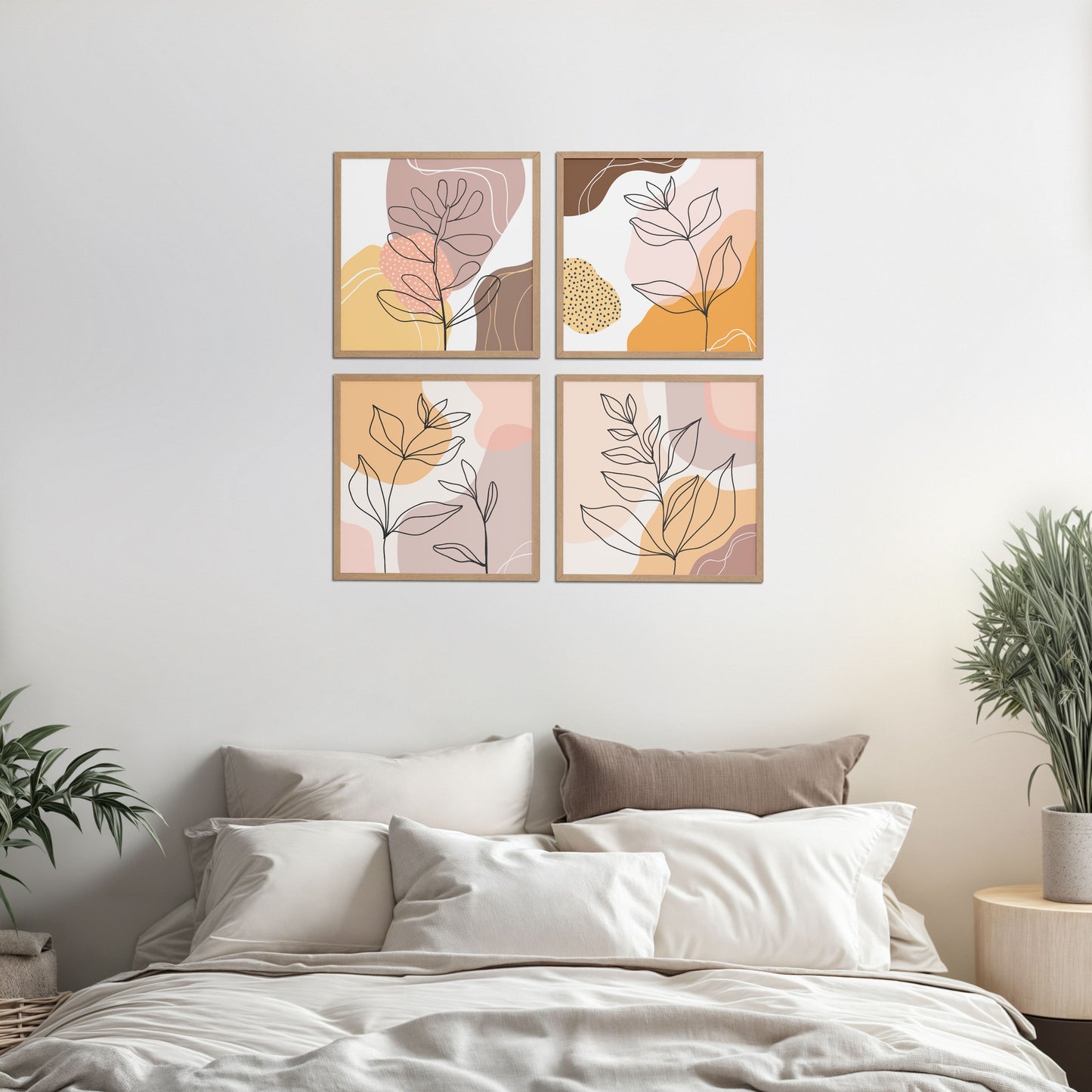 Bed Room Preview of Ethnic Bohemian Wall Art Frames Set of 4 in Natrual Color Frame