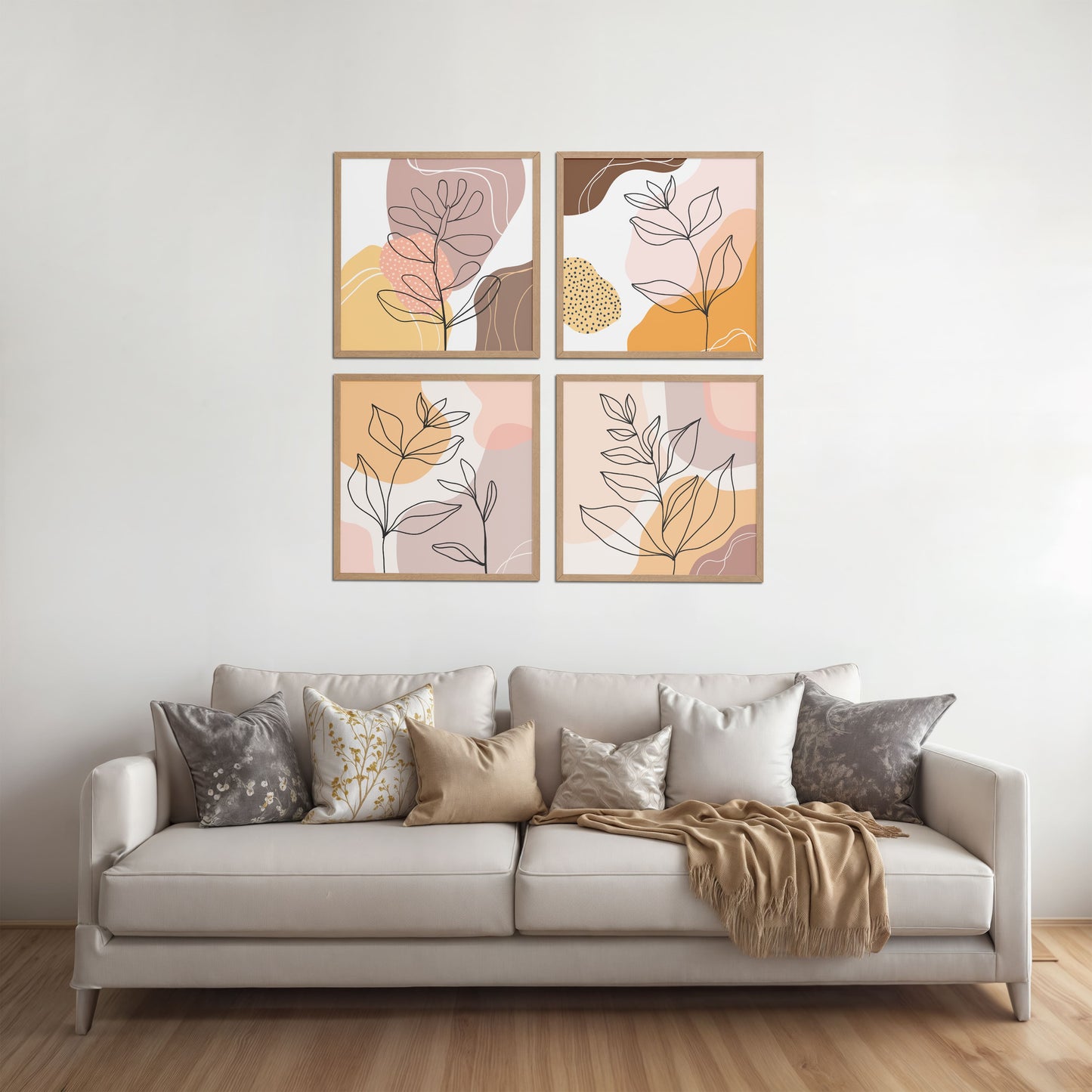 Living Room Sofa Preview of Ethnic Bohemian Wall Art Frames Set of 4 in Natrual Color Frame