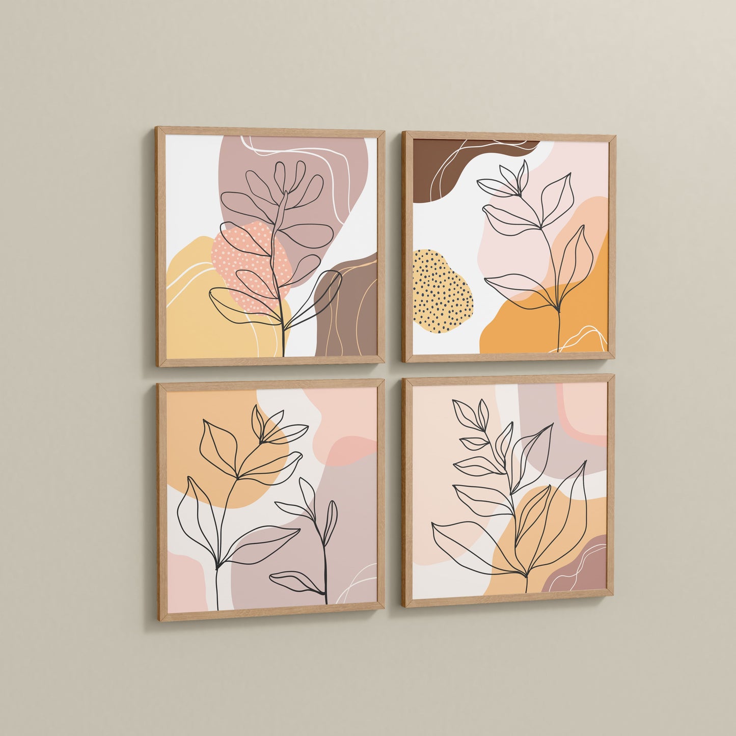 Side View of Ethnic Bohemian Wall Art Frames Set of 4 in Natrual Color Frame