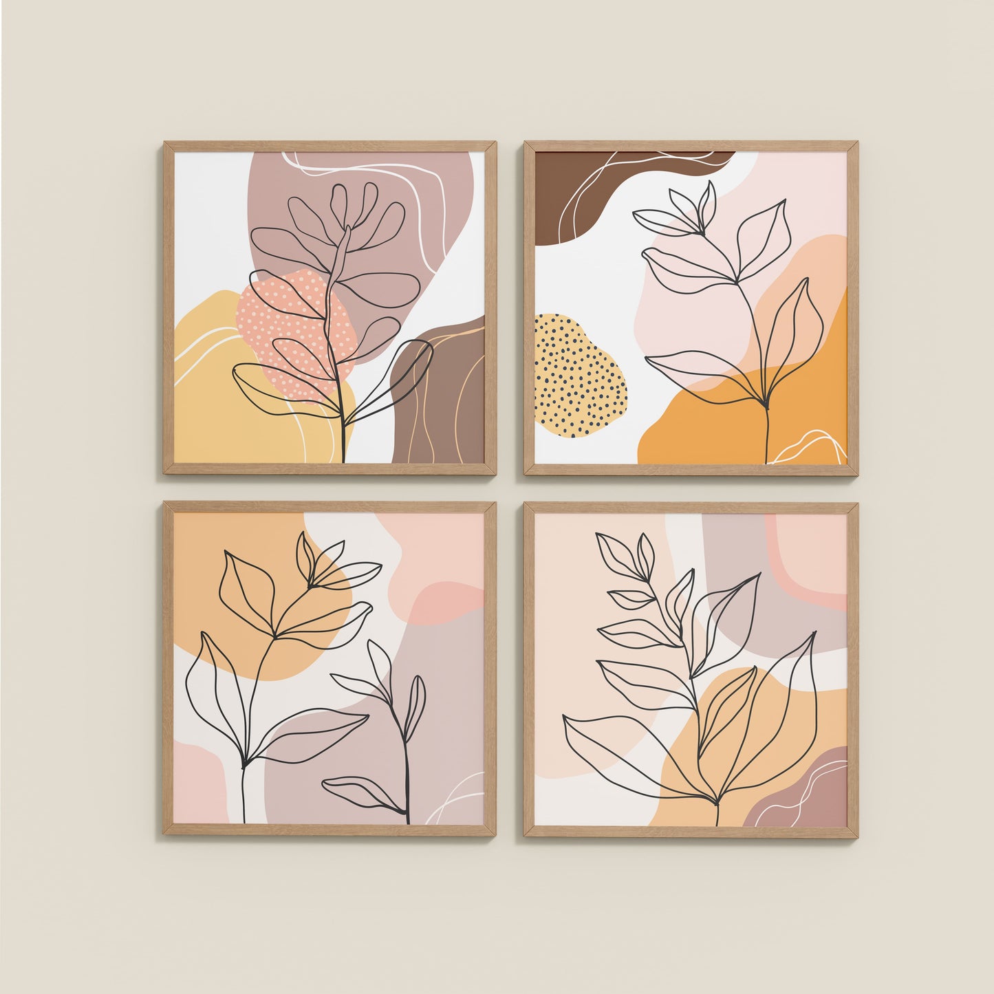 Wall View of Ethnic Bohemian Wall Art Frames Set of 4 in Natrual Color Frame