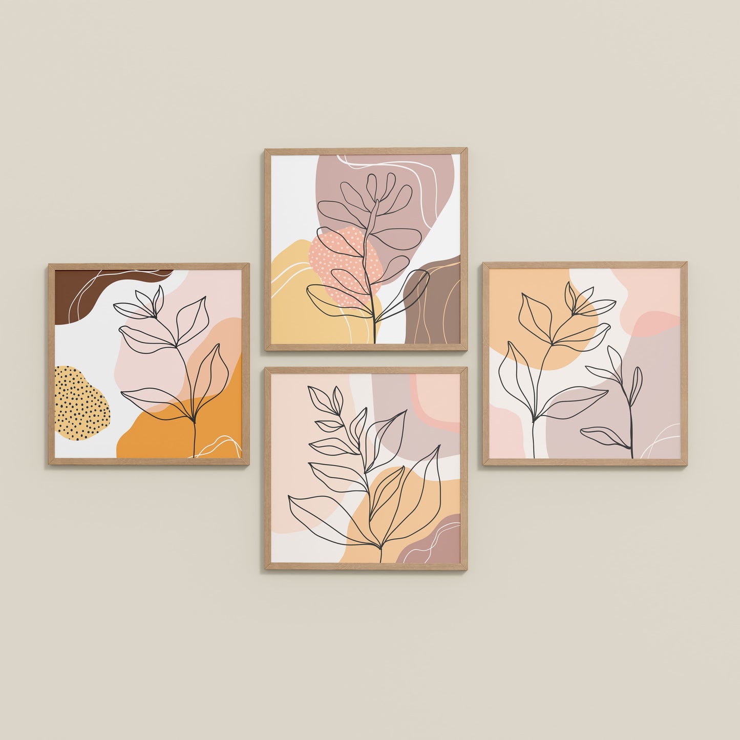 Inclined Floor View of Ethnic Bohemian Wall Art Frames Set of 4 in Natrual Color Frame