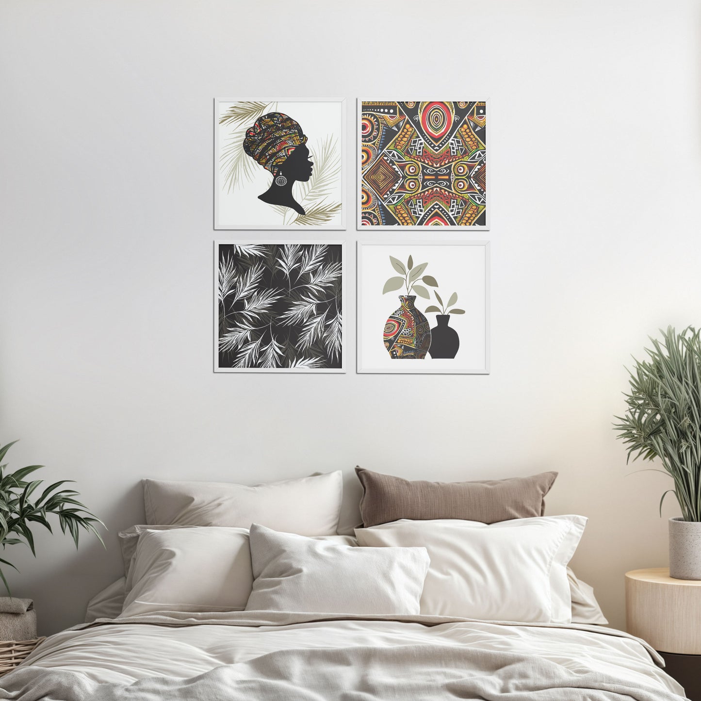 Bed Room Preview of Ethnic Bohemian Wall Art Frames Set of 4 in White Color Frame