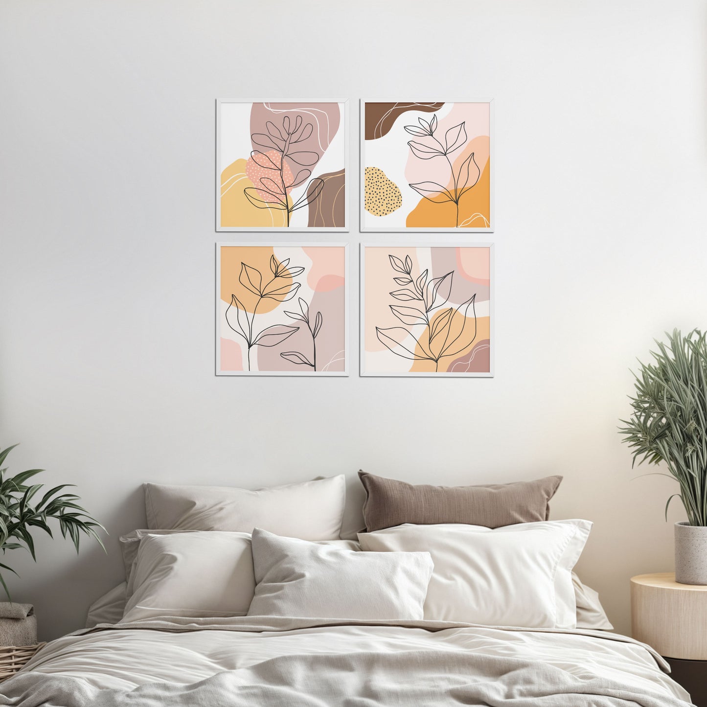 Bed Room Preview of Ethnic Bohemian Wall Art Frames Set of 4 in White Color Frame