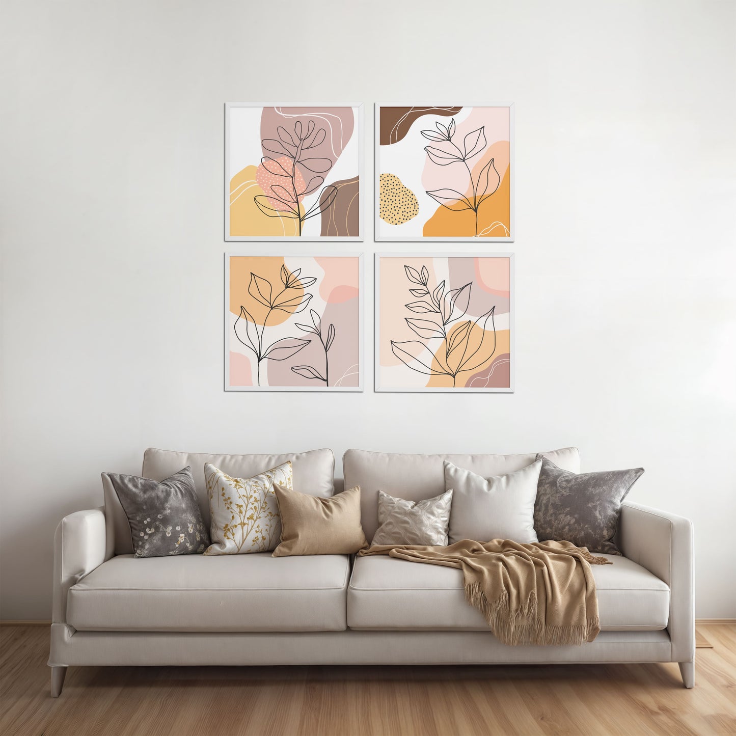 Living Room Sofa Preview of Ethnic Bohemian Wall Art Frames Set of 4 in White Color Frame
