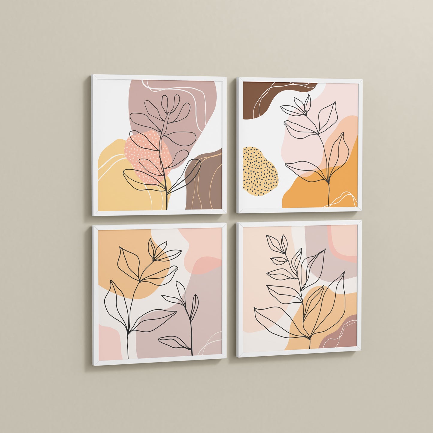 Side View of Ethnic Bohemian Wall Art Frames Set of 4 in White Color Frame