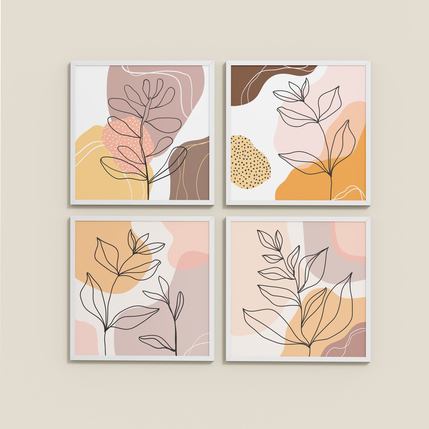 Wall View of Ethnic Bohemian Wall Art Frames Set of 4 in White Color Frame